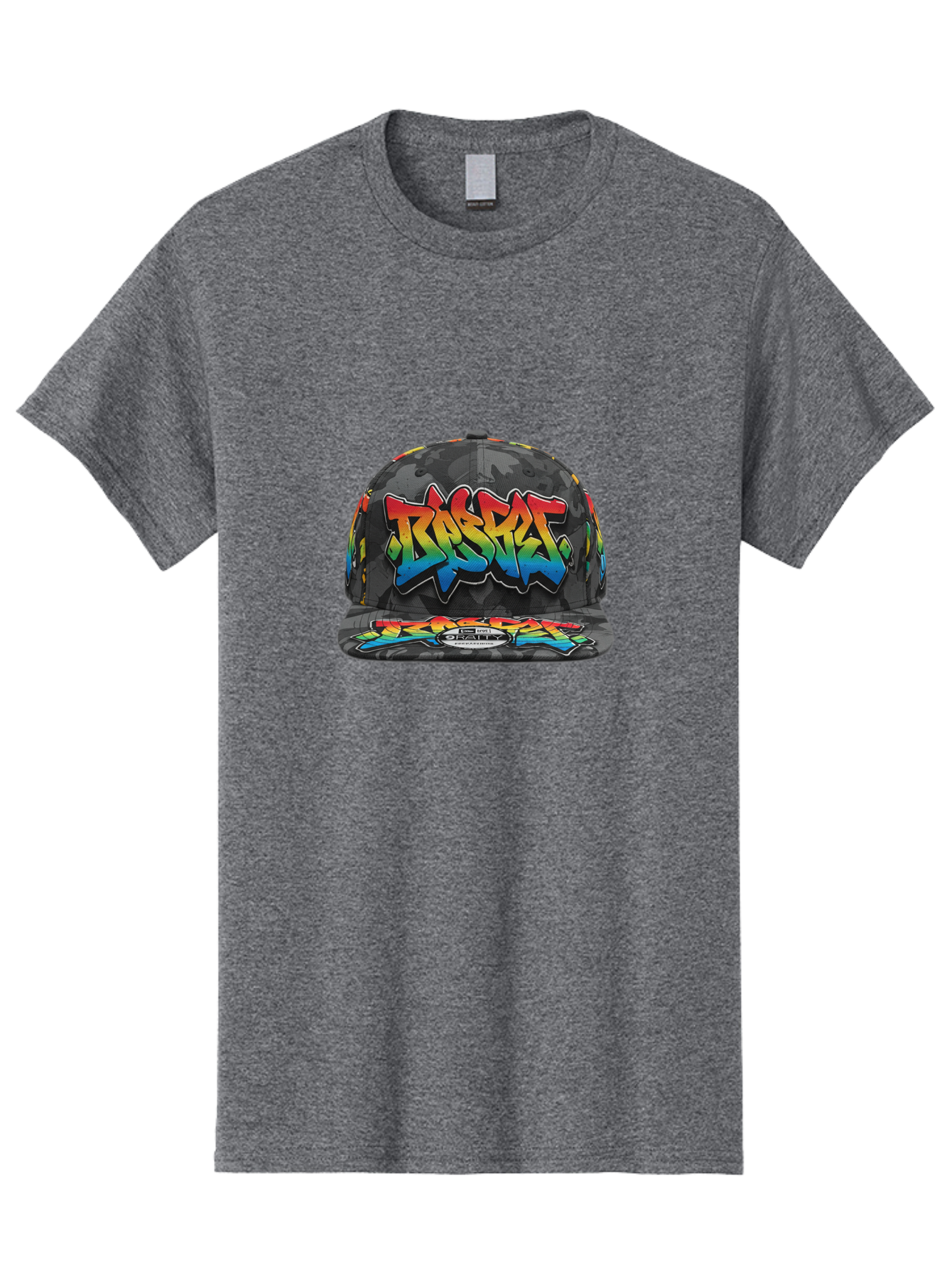 Rocket Men'S Graphic Tee, 100% Cotton, Comfortable Casual Summer Wear, Machine Washable, Rocket Baseball Cap, Camouflage Pattern, Graffiti Design, Vibrant Colors, Streetwear Fashion, Urban Style, Bold Graphics, Casual Clothing Bad499