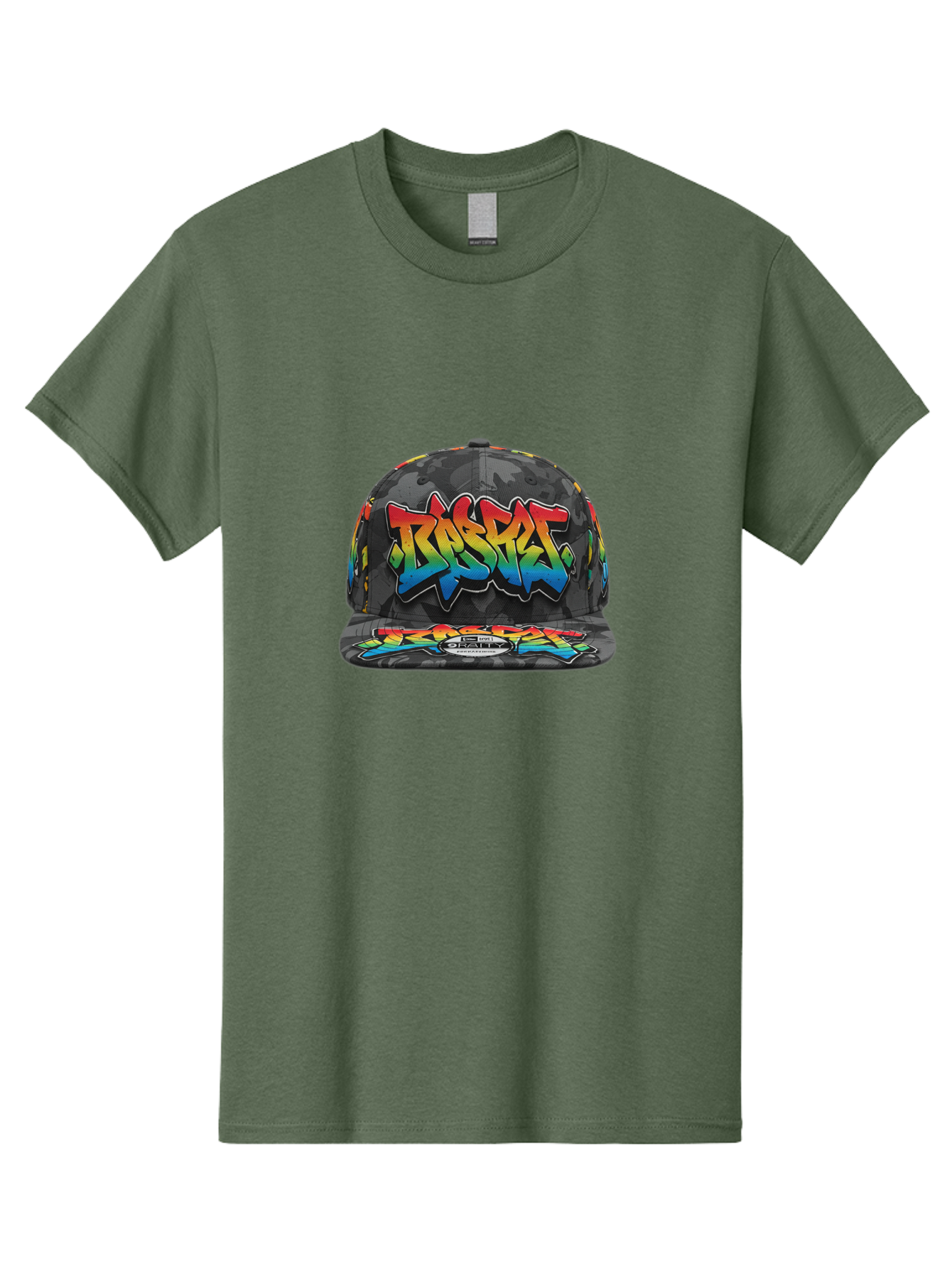 Rocket Men'S Graphic Tee, 100% Cotton, Comfortable Casual Summer Wear, Machine Washable, Rocket Baseball Cap, Camouflage Pattern, Graffiti Design, Vibrant Colors, Streetwear Fashion, Urban Style, Bold Graphics, Casual Clothing Bad499