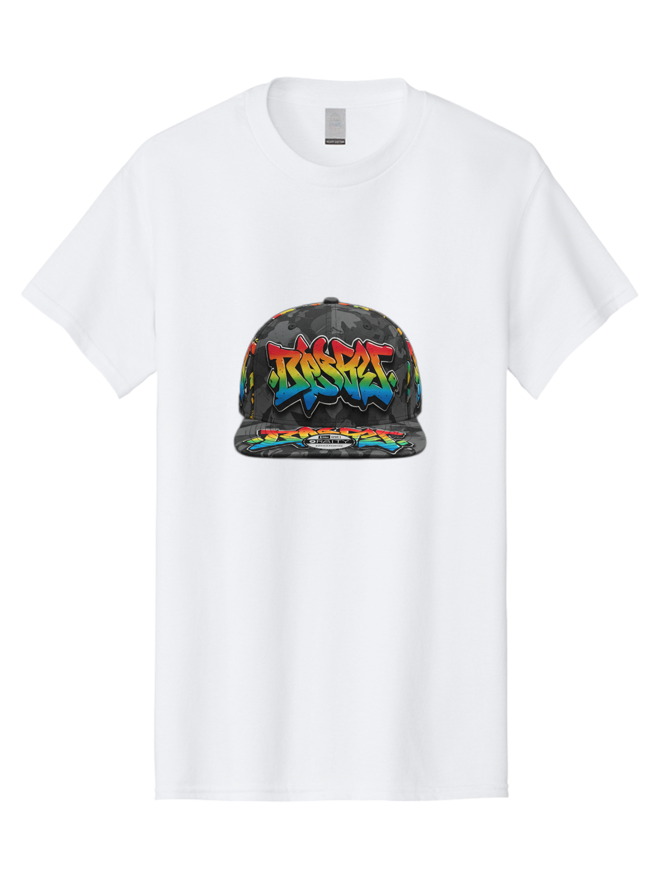 Rocket Men'S Graphic Tee, 100% Cotton, Comfortable Casual Summer Wear, Machine Washable, Rocket Baseball Cap, Camouflage Pattern, Graffiti Design, Vibrant Colors, Streetwear Fashion, Urban Style, Bold Graphics, Casual Clothing Bad499