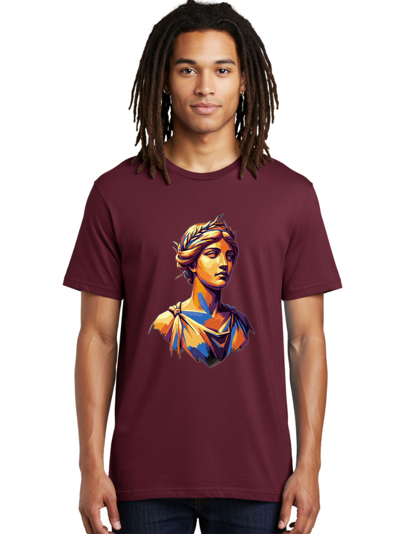 Roman-Bust Men'S Graphic Tee, 100% Cotton, Comfortable Casual Summer Wear, Machine Washable, Classical Statue, Ancient Greek, Laurel Wreath, Marble Bust, Historical Figure, Mythological Character, Artistic Sculpture, Cultural Heritage, Bad500