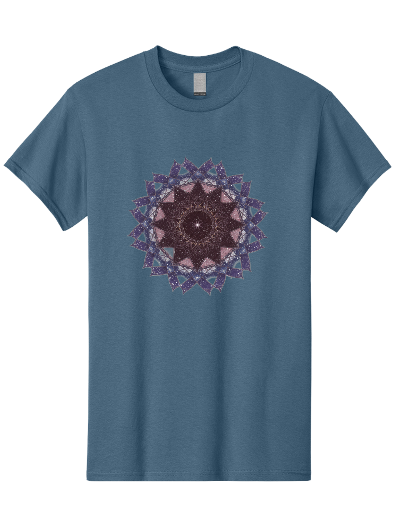 Sacred-Geometry-Star Men'S Graphic Tee, 100% Cotton, Comfortable Casual Summer Wear, Machine Washable, Sacred Geometry, Mandala Art, Geometric Patterns, Star Symbol, Spiritual Design, Mystical Shapes, Cosmic Theme, Intricate Details, Bad501