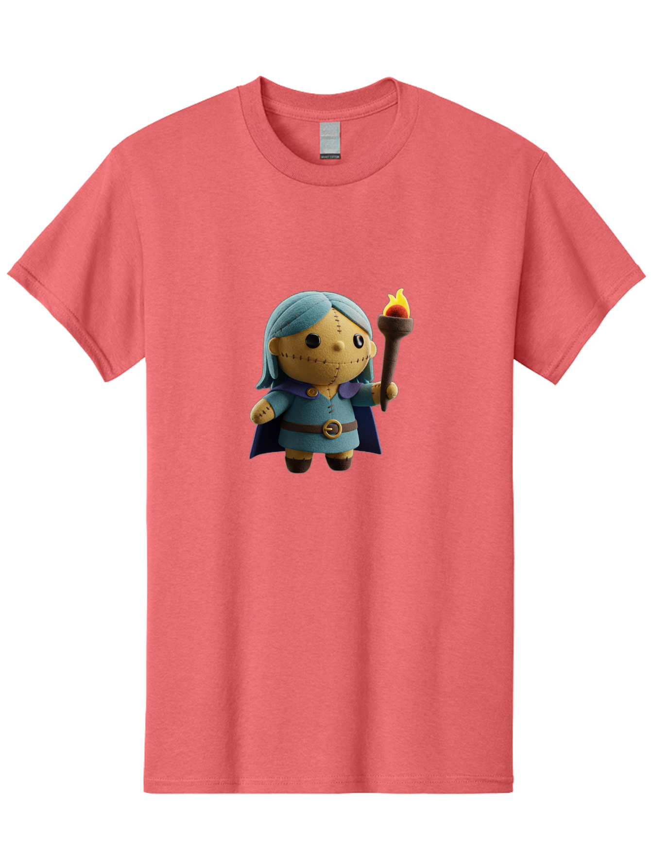 Sally Men'S Graphic Tee, 100% Cotton, Comfortable Casual Summer Wear, Machine Washable, Sally Figurine, Nightmare Before Christmas Character, Stitched Face, Blue Dress, Cape, Torch, Whimsical Design, Collectible Toy, Halloween Decoration Bad506