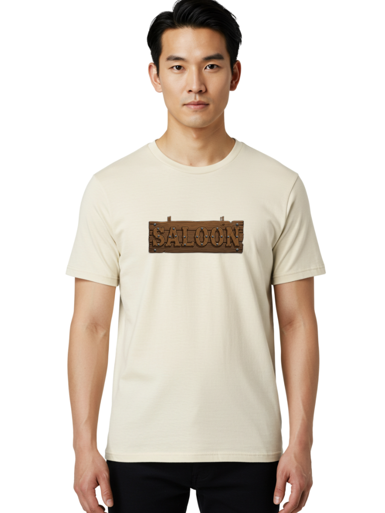 Saloon Men'S Graphic Tee, 100% Cotton, Comfortable Casual Summer Wear, Machine Washable, Western Saloon Sign, Wooden Sign, Vintage Decor, Rustic Charm, Cowboy Culture, Old West, Retro Signage, 3D Illustration, Wild West Theme Bad507