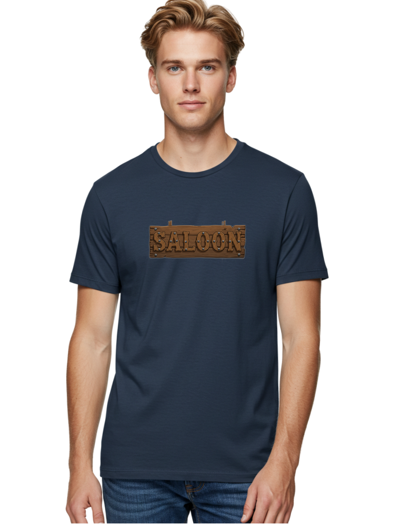 Saloon Men'S Graphic Tee, 100% Cotton, Comfortable Casual Summer Wear, Machine Washable, Western Saloon Sign, Wooden Sign, Vintage Decor, Rustic Charm, Cowboy Culture, Old West, Retro Signage, 3D Illustration, Wild West Theme Bad507