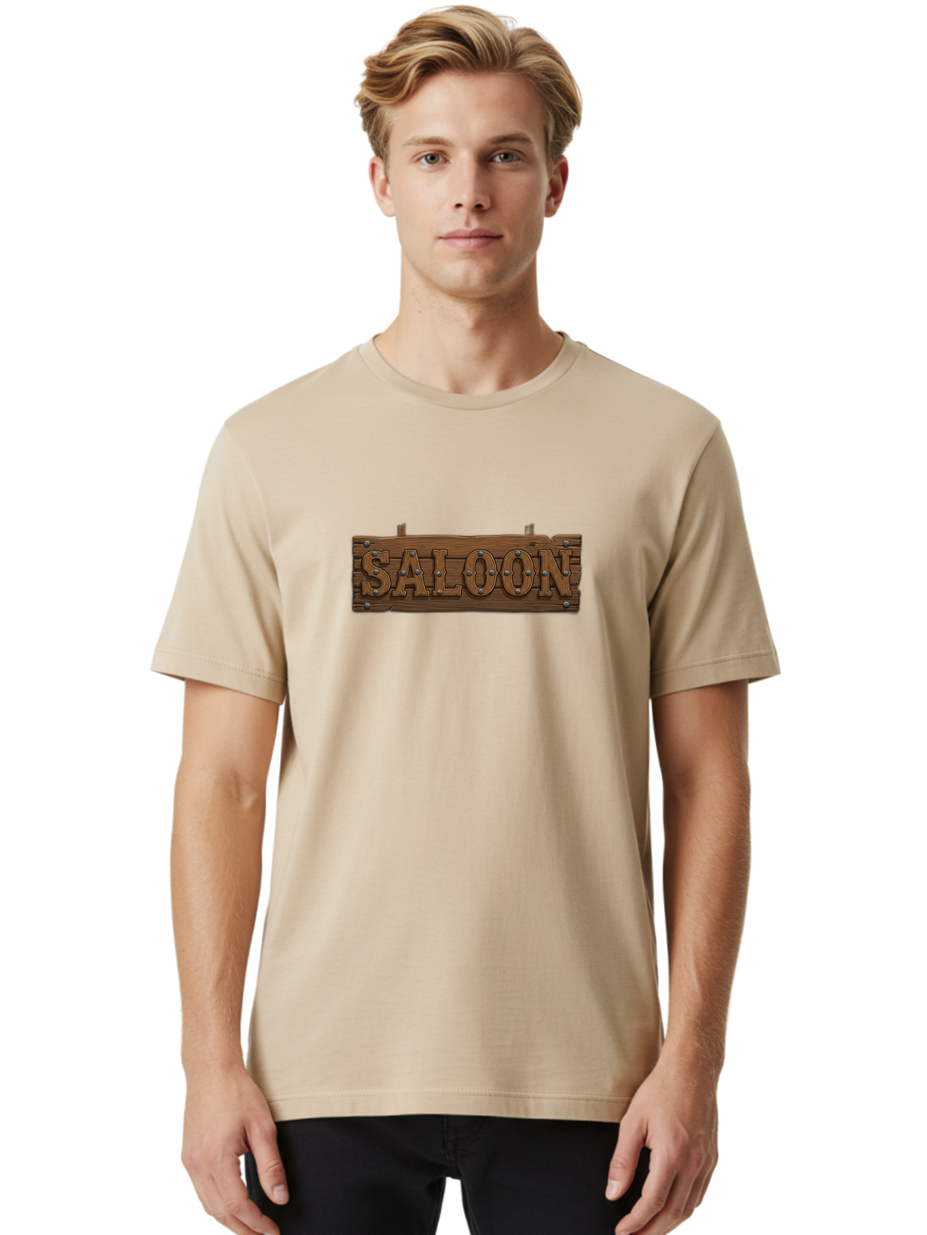Saloon Men'S Graphic Tee, 100% Cotton, Comfortable Casual Summer Wear, Machine Washable, Western Saloon Sign, Wooden Sign, Vintage Decor, Rustic Charm, Cowboy Culture, Old West, Retro Signage, 3D Illustration, Wild West Theme Bad507