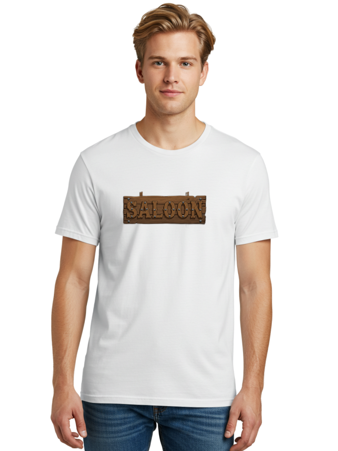 Saloon Men'S Graphic Tee, 100% Cotton, Comfortable Casual Summer Wear, Machine Washable, Western Saloon Sign, Wooden Sign, Vintage Decor, Rustic Charm, Cowboy Culture, Old West, Retro Signage, 3D Illustration, Wild West Theme Bad507