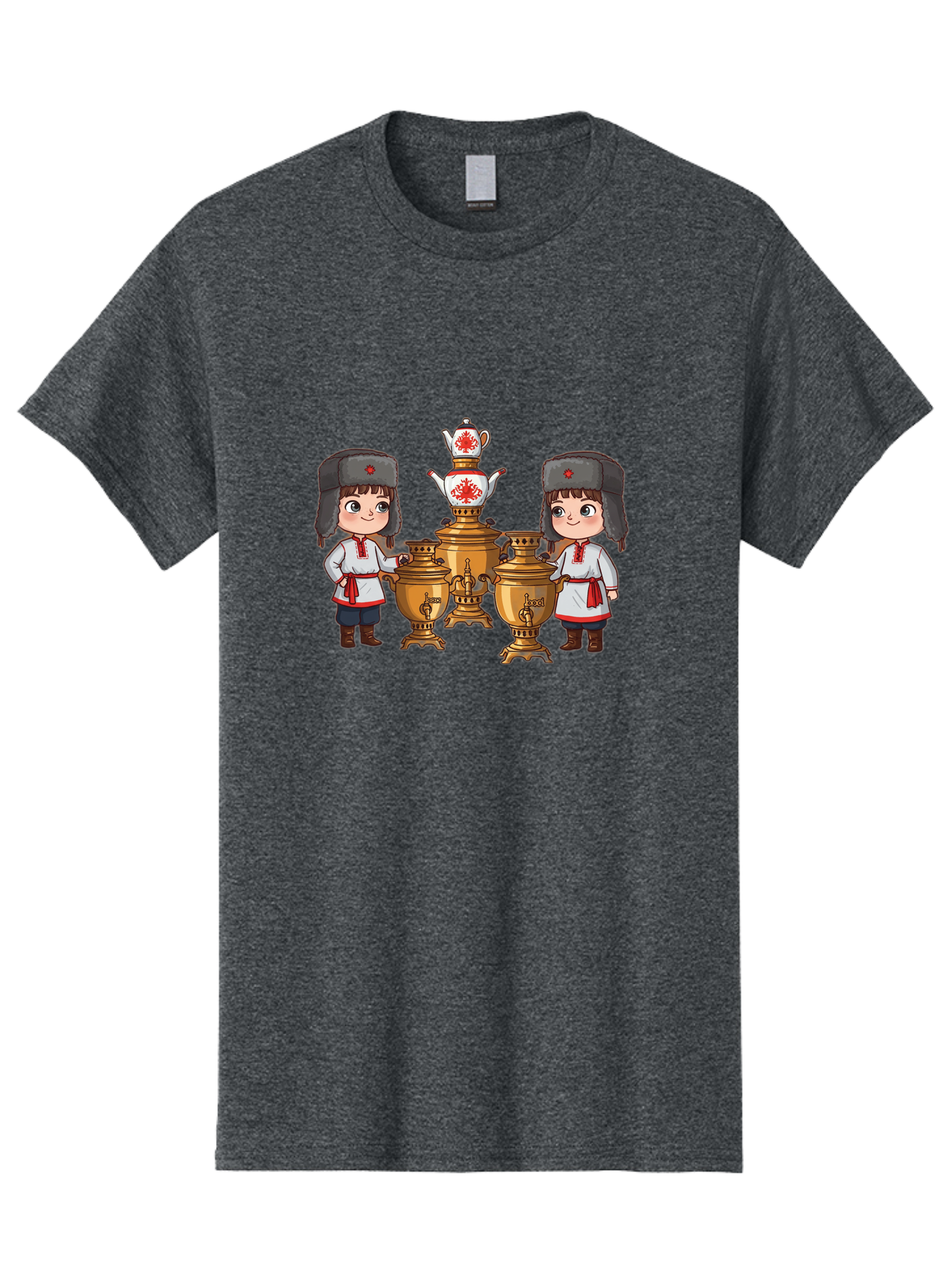 Samovar-Boys Men'S Graphic Tee, 100% Cotton, Comfortable Casual Summer Wear, Machine Washable, Traditional Russian Samovar, Vintage Tea Kettle, Copper Urns, Folk Costumes, Young Girls, Red Accents, Cultural Heritage, Russian Culture, Bad508