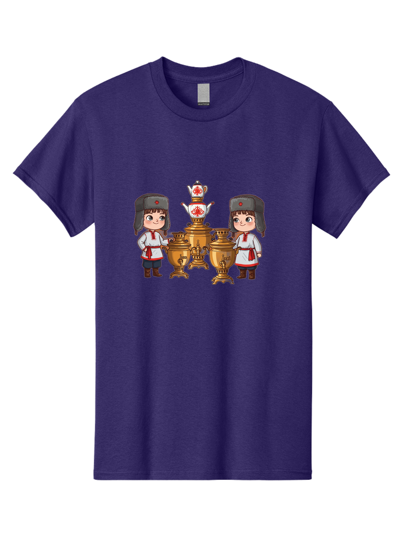Samovar-Boys Men'S Graphic Tee, 100% Cotton, Comfortable Casual Summer Wear, Machine Washable, Traditional Russian Samovar, Vintage Tea Kettle, Copper Urns, Folk Costumes, Young Girls, Red Accents, Cultural Heritage, Russian Culture, Bad508