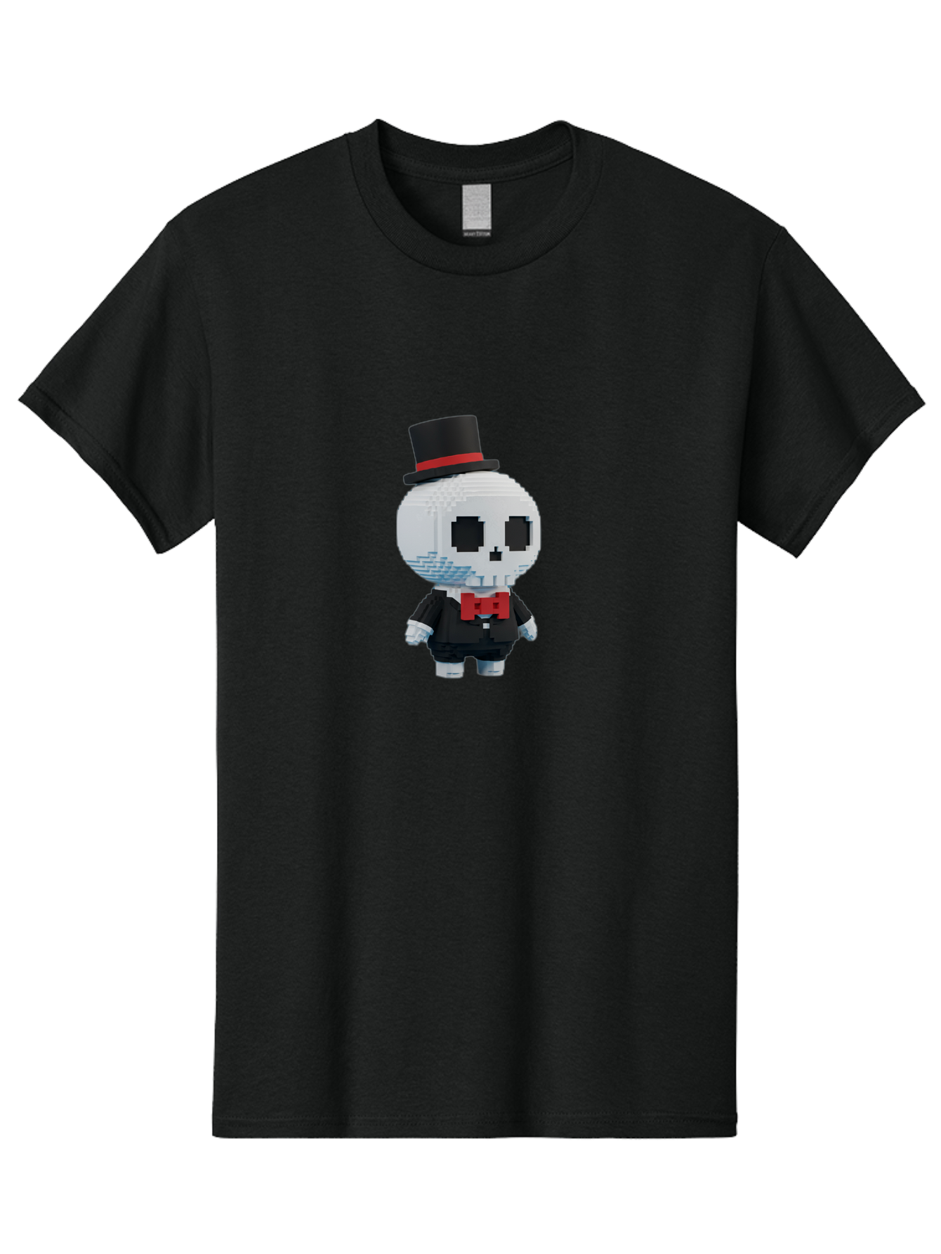Sans-By-Toby-Fox Men'S Graphic Tee, 100% Cotton, Comfortable Casual Summer Wear, Machine Washable, Pixel Art Skeleton, 8-Bit Character, Top Hat, Red Bow Tie, Black Tuxedo, Gothic Style, Digital Art, Cartoon Character, Pixelated Graphics Bad509