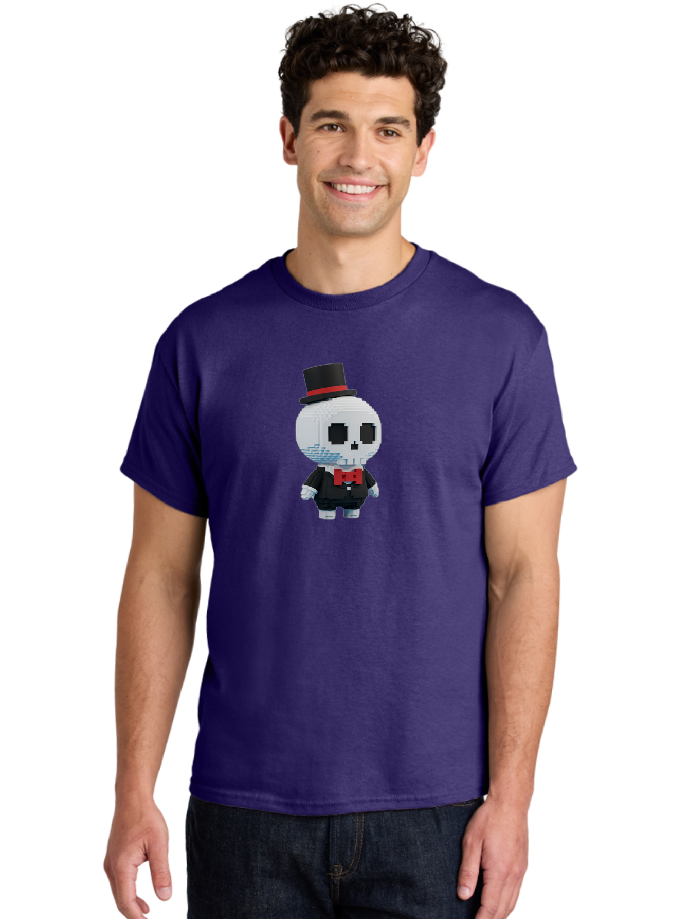 Sans-By-Toby-Fox Men'S Graphic Tee, 100% Cotton, Comfortable Casual Summer Wear, Machine Washable, Pixel Art Skeleton, 8-Bit Character, Top Hat, Red Bow Tie, Black Tuxedo, Gothic Style, Digital Art, Cartoon Character, Pixelated Graphics Bad509
