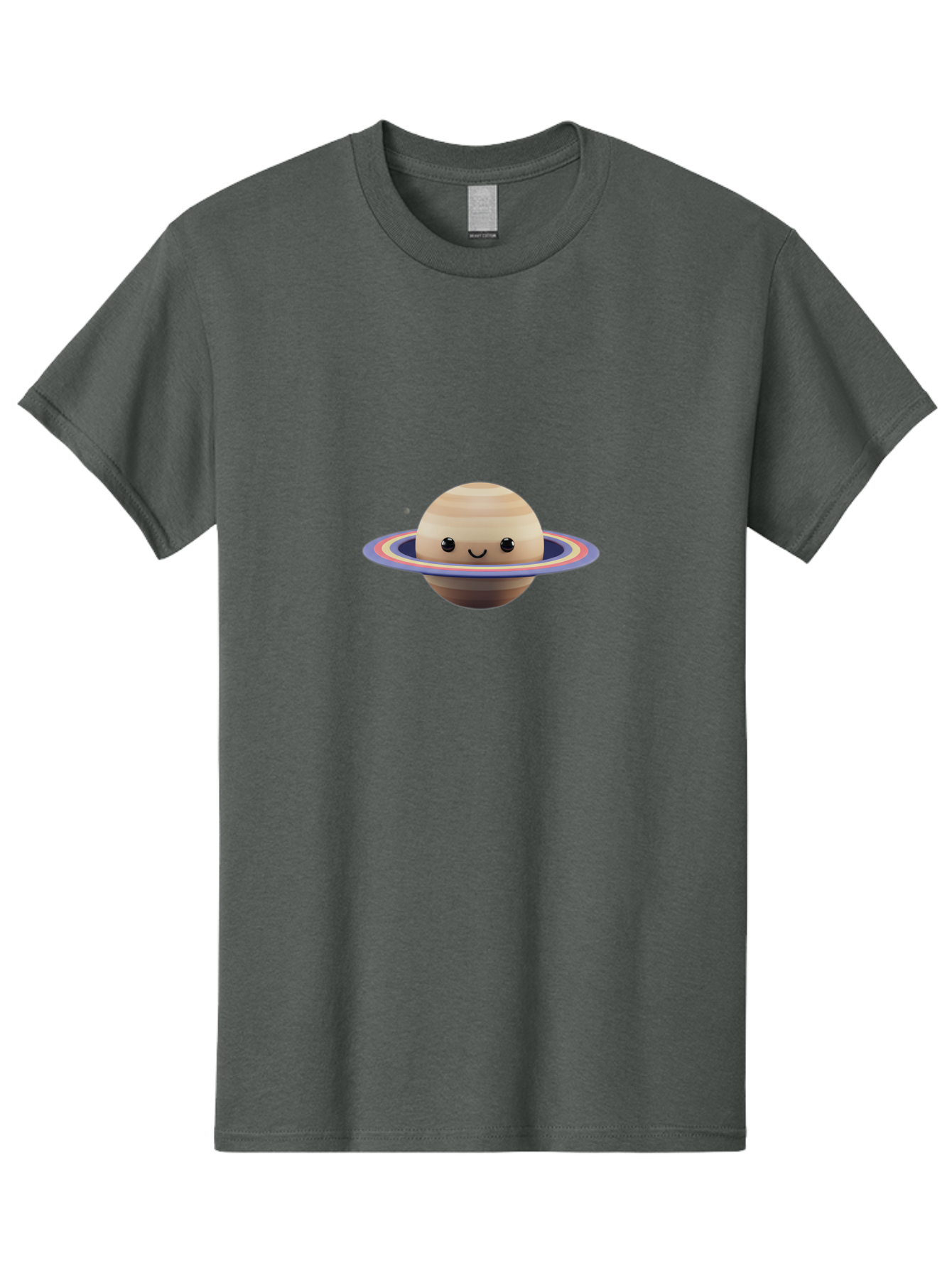 Saturn Men'S Graphic Tee, 100% Cotton, Comfortable Casual Summer Wear, Machine Washable, Cartoon Saturn, Smiling Planet, Kawaii Space, Colorful Rings, Space Illustration, Cute Saturn, Happy Face, Pastel Colors, Ringed Planet, Whimsical Art Bad511