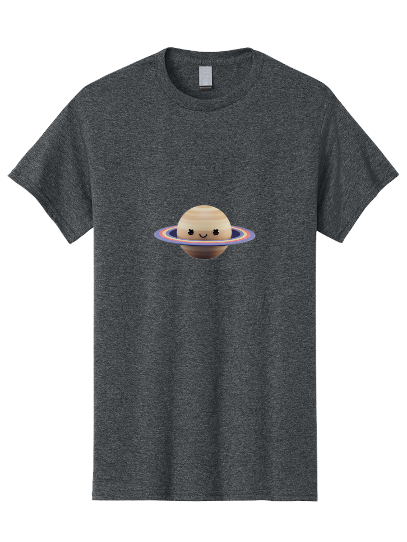 Saturn Men'S Graphic Tee, 100% Cotton, Comfortable Casual Summer Wear, Machine Washable, Cartoon Saturn, Smiling Planet, Kawaii Space, Colorful Rings, Space Illustration, Cute Saturn, Happy Face, Pastel Colors, Ringed Planet, Whimsical Art Bad511