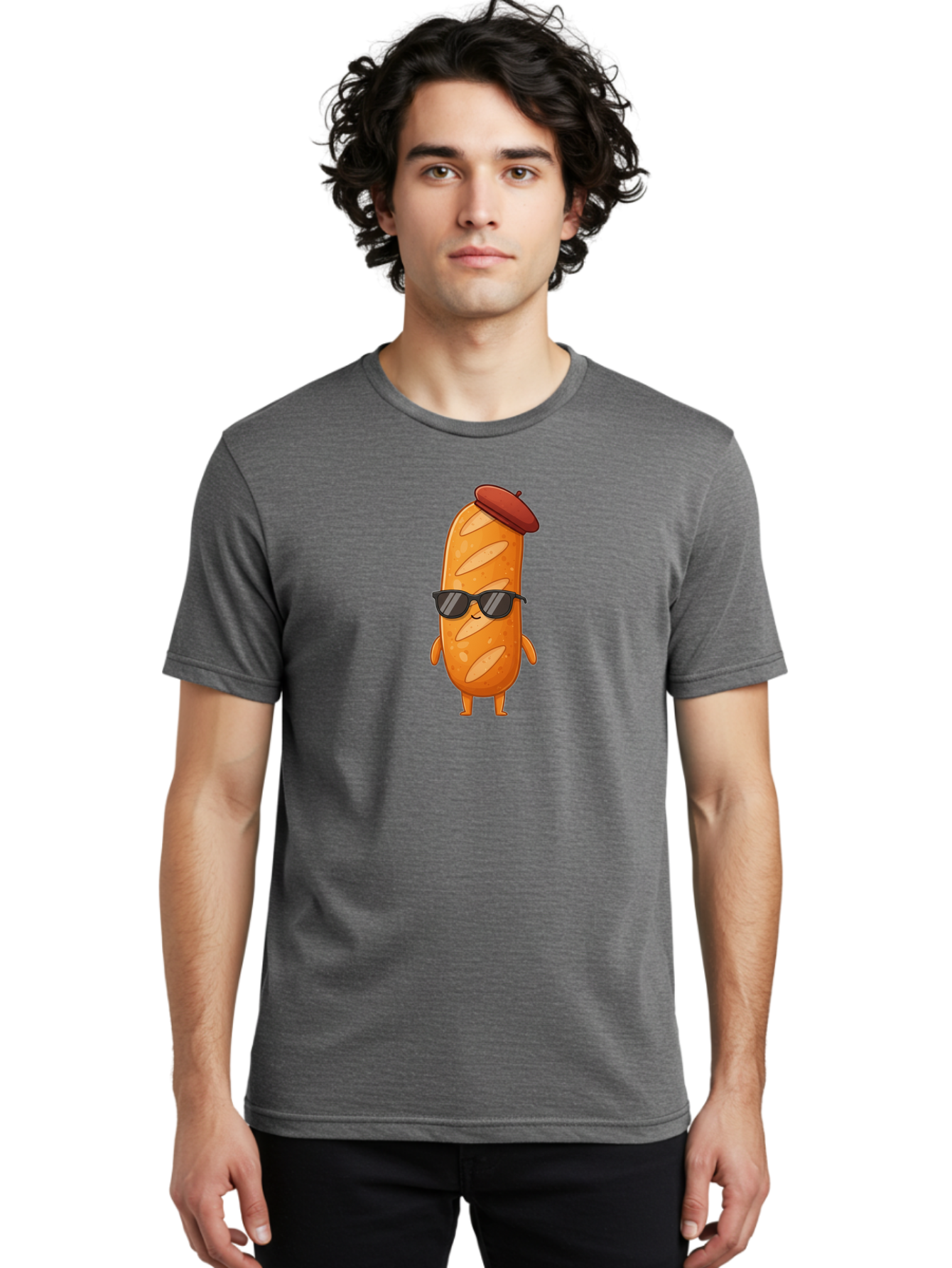 Sausage-Roll Men'S Graphic Tee, 100% Cotton, Comfortable Casual Summer Wear, Machine Washable, Cartoon Bread Character, Bread With Sunglasses, Bread With Beret, Funny Food Illustration, Humorous Baked Goods, Quirky Cartoon Character, Bad513