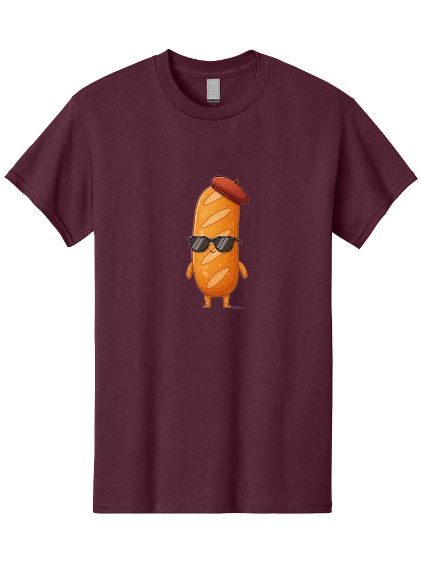 Sausage-Roll Men'S Graphic Tee, 100% Cotton, Comfortable Casual Summer Wear, Machine Washable, Cartoon Bread Character, Bread With Sunglasses, Bread With Beret, Funny Food Illustration, Humorous Baked Goods, Quirky Cartoon Character, Bad513