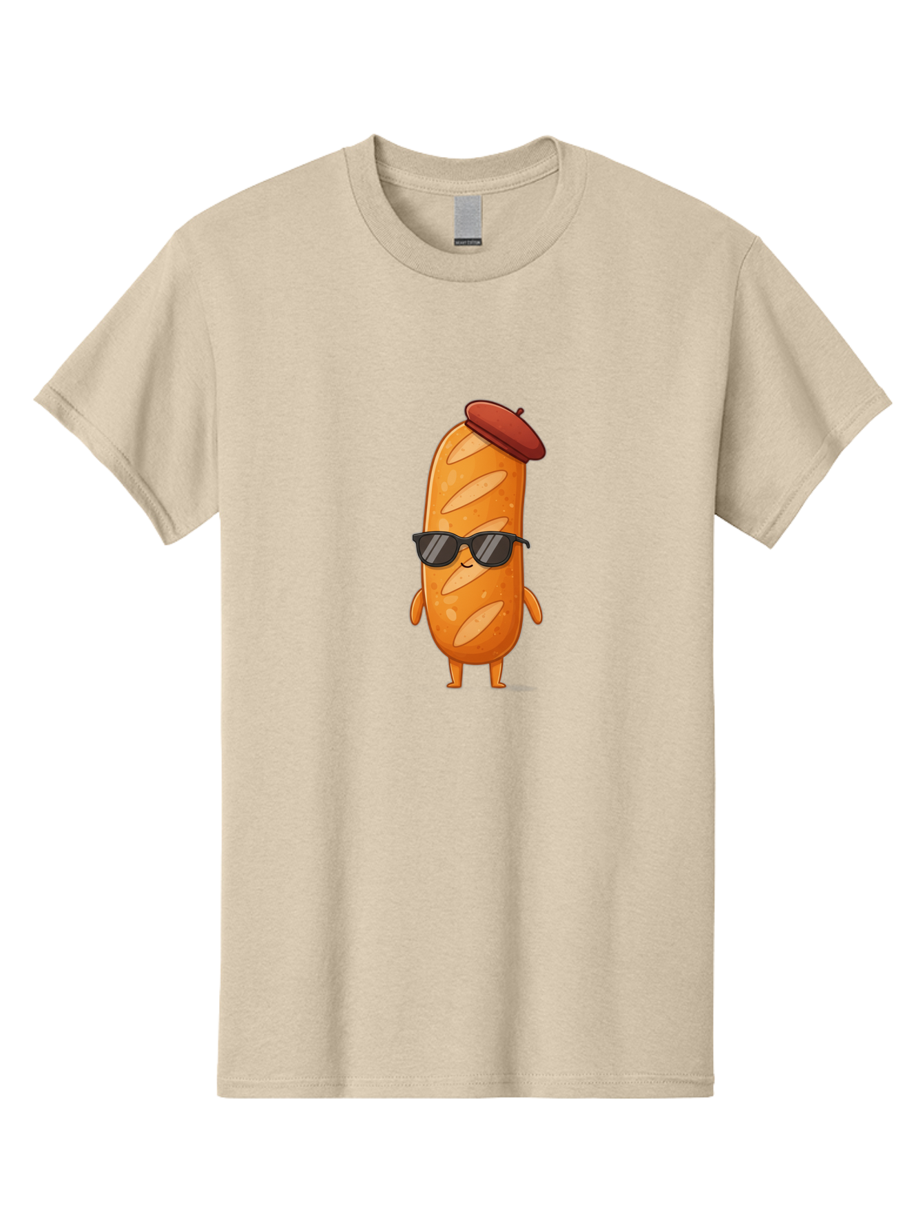 Sausage-Roll Men'S Graphic Tee, 100% Cotton, Comfortable Casual Summer Wear, Machine Washable, Cartoon Bread Character, Bread With Sunglasses, Bread With Beret, Funny Food Illustration, Humorous Baked Goods, Quirky Cartoon Character, Bad513