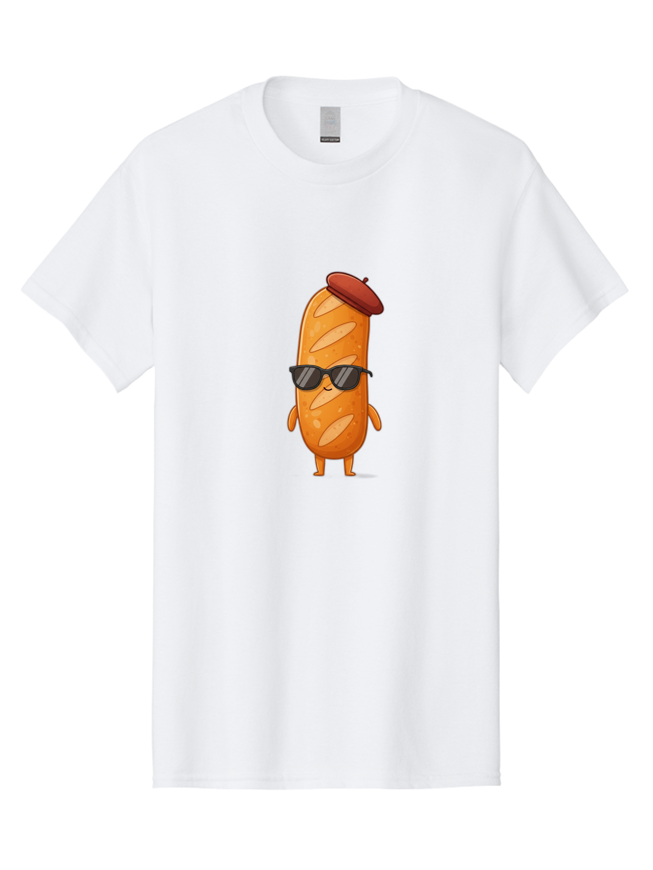 Sausage-Roll Men'S Graphic Tee, 100% Cotton, Comfortable Casual Summer Wear, Machine Washable, Cartoon Bread Character, Bread With Sunglasses, Bread With Beret, Funny Food Illustration, Humorous Baked Goods, Quirky Cartoon Character, Bad513