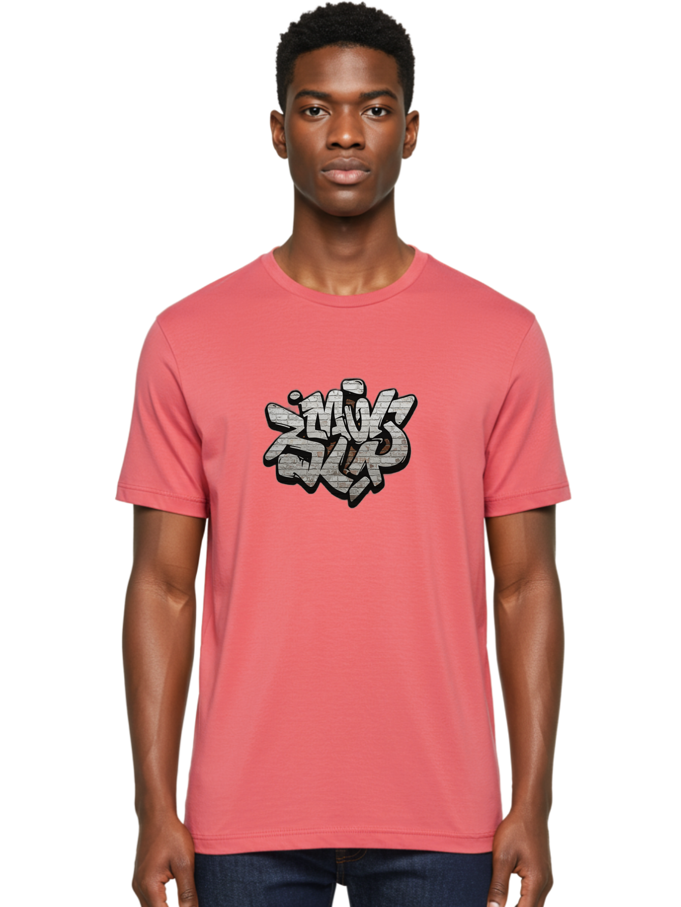 Savs-Savs Men'S Graphic Tee, 100% Cotton, Comfortable Casual Summer Wear, Machine Washable, Graffiti Art, Street Art, Urban Culture, Edgy Style, Bold Design, Skins Slap, Modern Aesthetic, Abstract Typography, Brick Texture, Stylized Lettering, Bad514