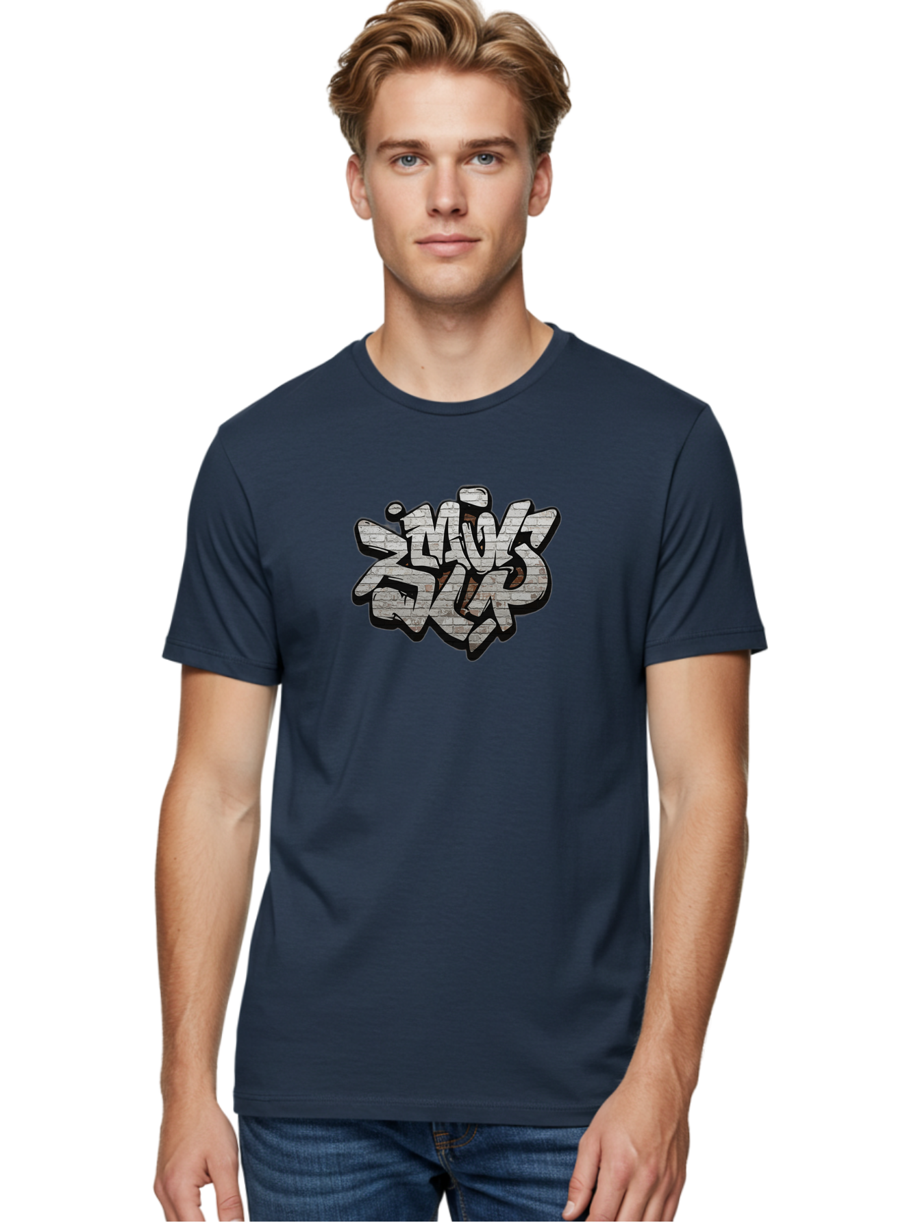 Savs-Savs Men'S Graphic Tee, 100% Cotton, Comfortable Casual Summer Wear, Machine Washable, Graffiti Art, Street Art, Urban Culture, Edgy Style, Bold Design, Skins Slap, Modern Aesthetic, Abstract Typography, Brick Texture, Stylized Lettering, Bad514