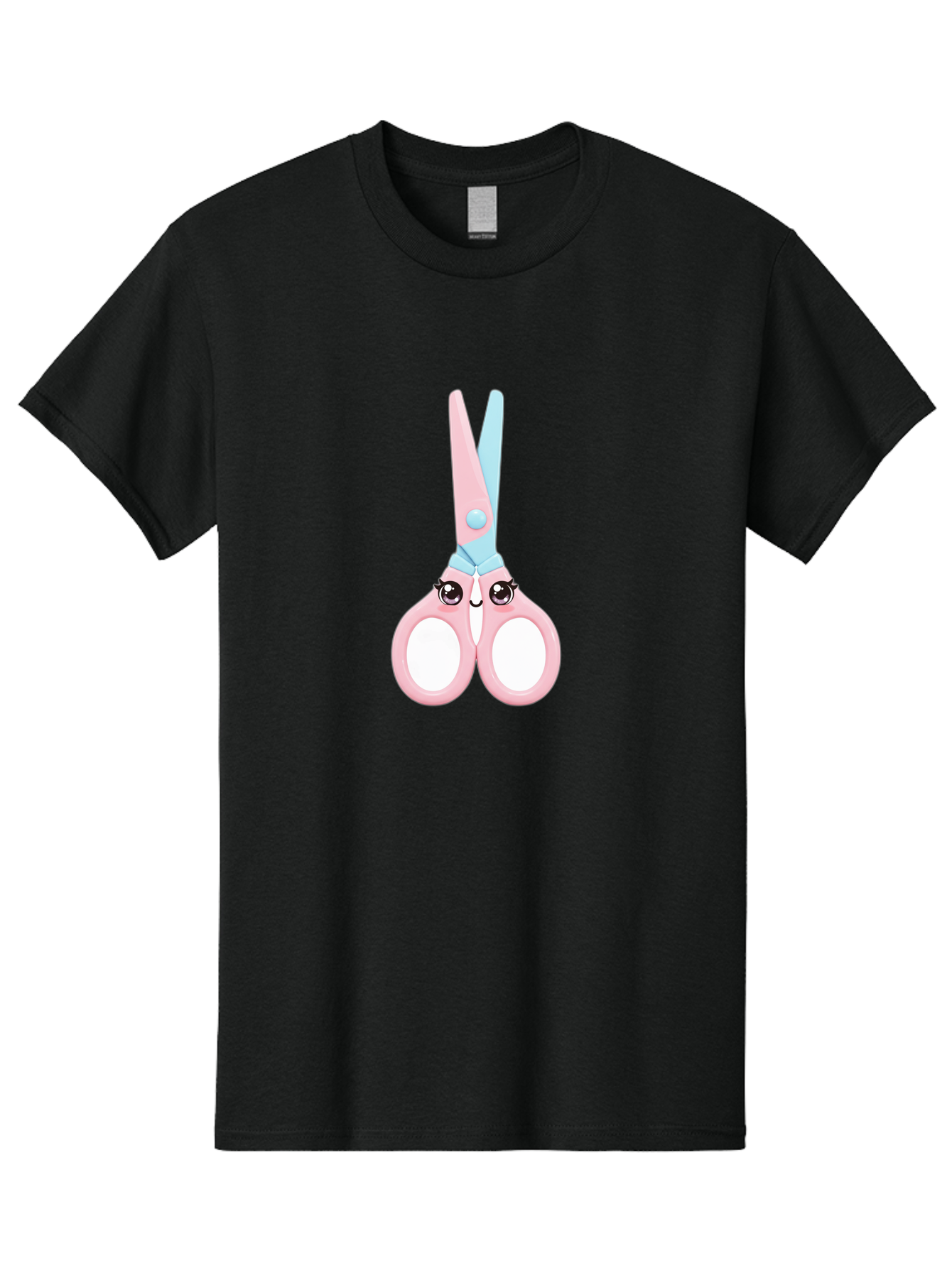 Scissor-Face Men'S Graphic Tee, 100% Cotton, Comfortable Casual Summer Wear, Machine Washable, Cute Cartoon Scissors, Pink And Blue, Cartoon Eyes, Smiling Face, Child'S Craft, Art Supplies, Kids' Creativity, Nursery Decor, Stationery, Bad515