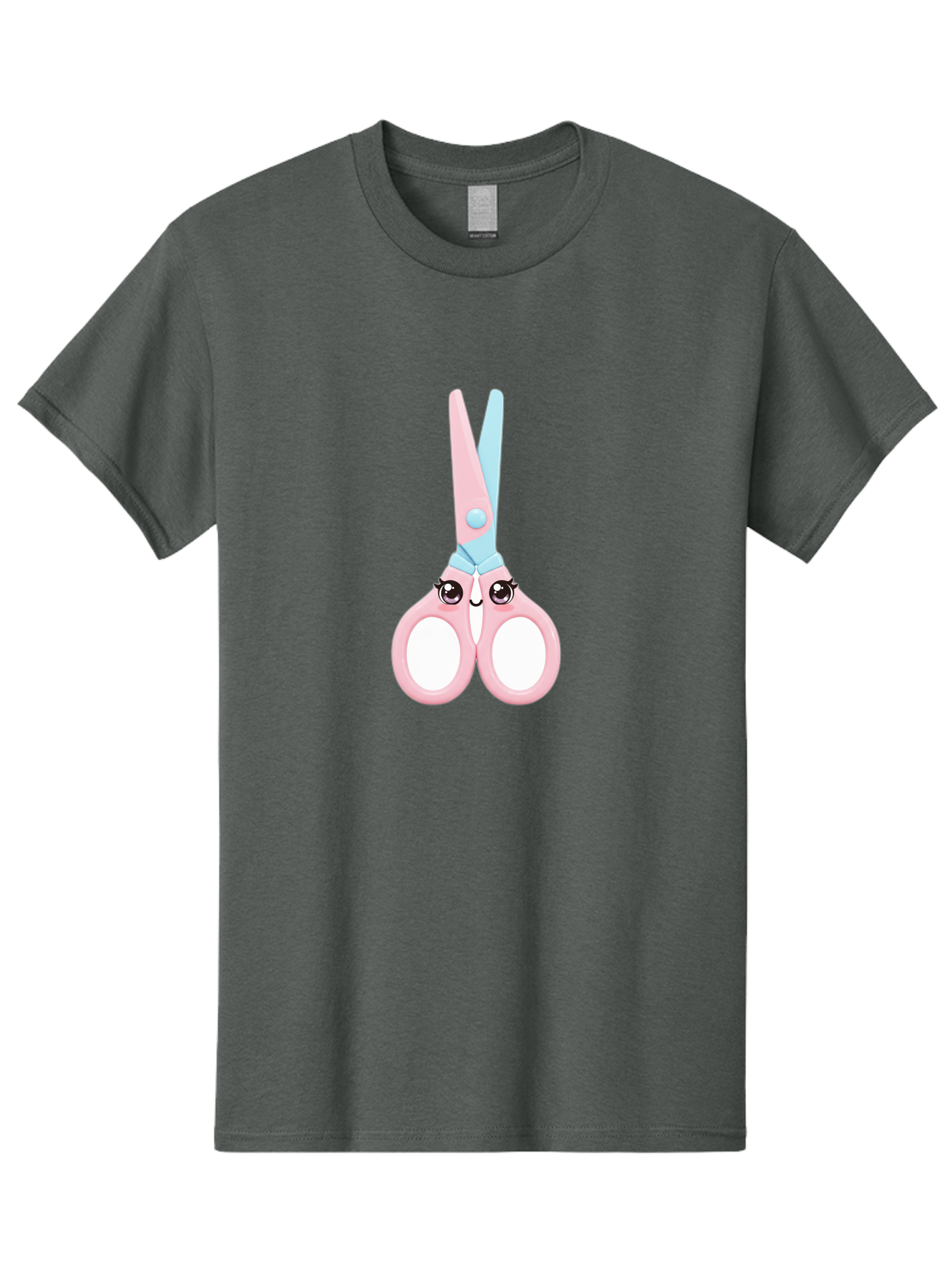 Scissor-Face Men'S Graphic Tee, 100% Cotton, Comfortable Casual Summer Wear, Machine Washable, Cute Cartoon Scissors, Pink And Blue, Cartoon Eyes, Smiling Face, Child'S Craft, Art Supplies, Kids' Creativity, Nursery Decor, Stationery, Bad515