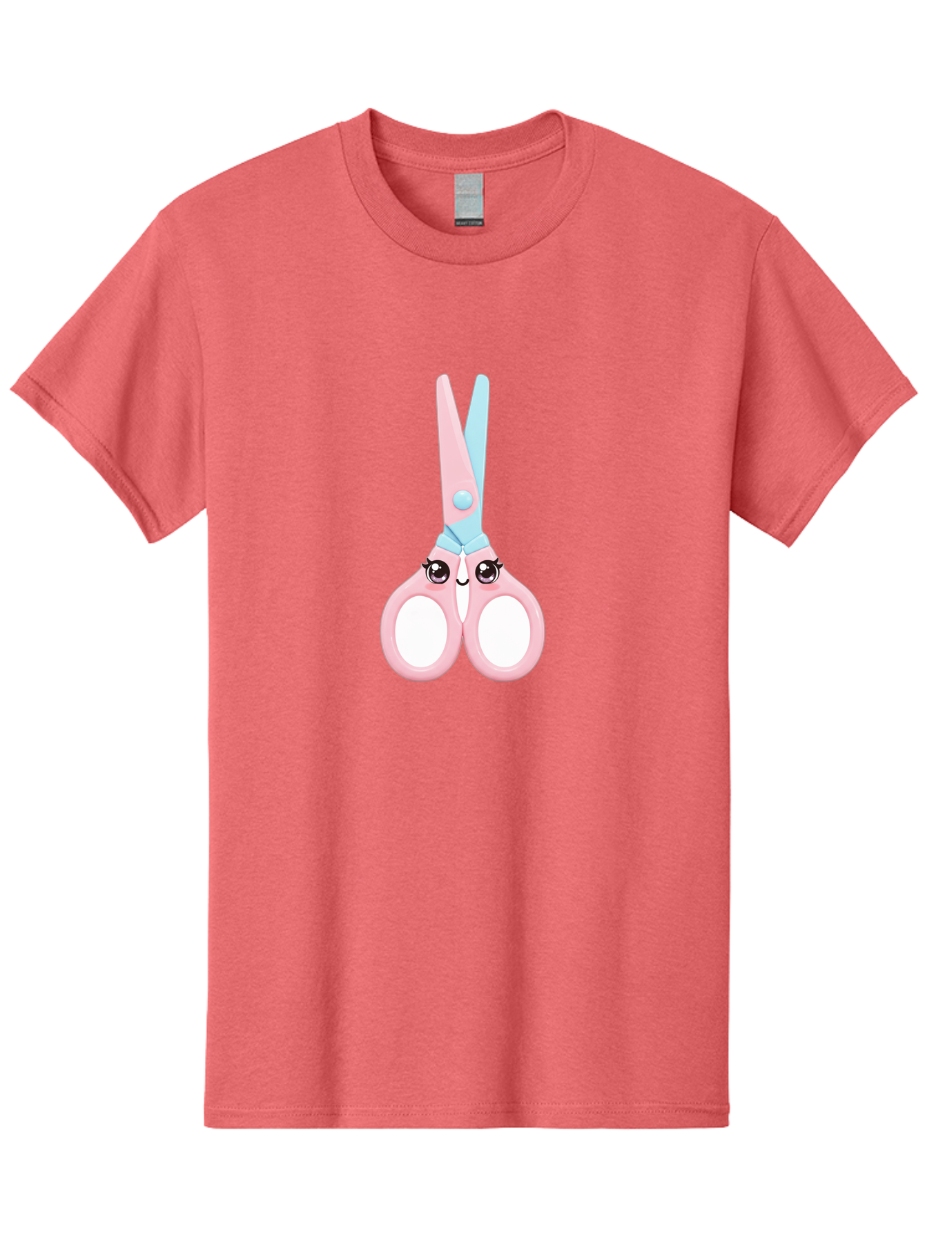 Scissor-Face Men'S Graphic Tee, 100% Cotton, Comfortable Casual Summer Wear, Machine Washable, Cute Cartoon Scissors, Pink And Blue, Cartoon Eyes, Smiling Face, Child'S Craft, Art Supplies, Kids' Creativity, Nursery Decor, Stationery, Bad515
