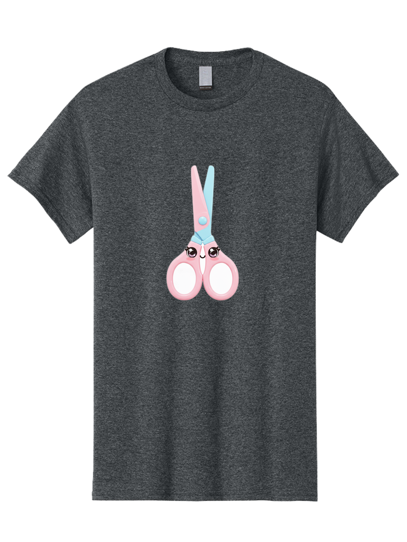 Scissor-Face Men'S Graphic Tee, 100% Cotton, Comfortable Casual Summer Wear, Machine Washable, Cute Cartoon Scissors, Pink And Blue, Cartoon Eyes, Smiling Face, Child'S Craft, Art Supplies, Kids' Creativity, Nursery Decor, Stationery, Bad515