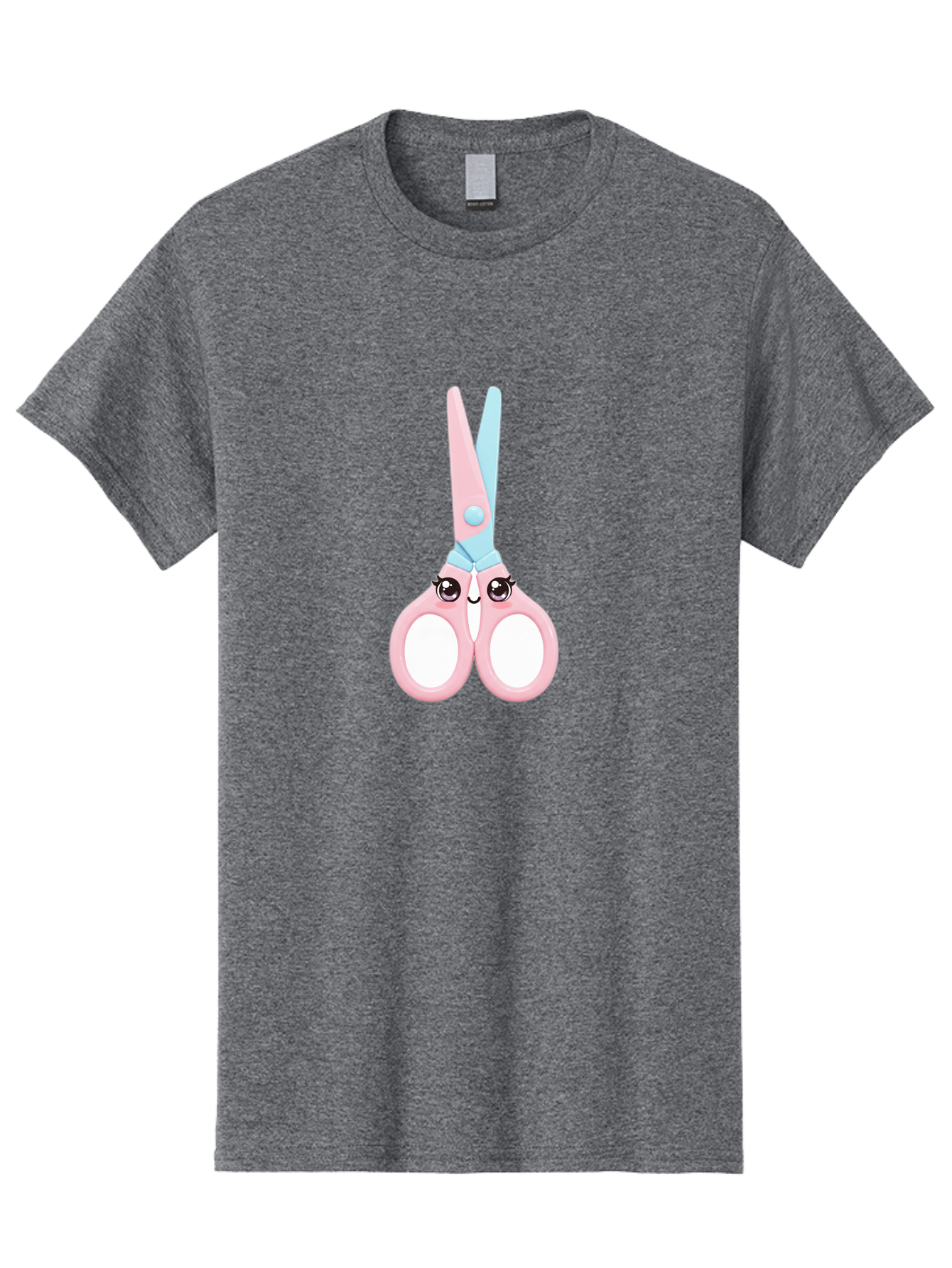 Scissor-Face Men'S Graphic Tee, 100% Cotton, Comfortable Casual Summer Wear, Machine Washable, Cute Cartoon Scissors, Pink And Blue, Cartoon Eyes, Smiling Face, Child'S Craft, Art Supplies, Kids' Creativity, Nursery Decor, Stationery, Bad515