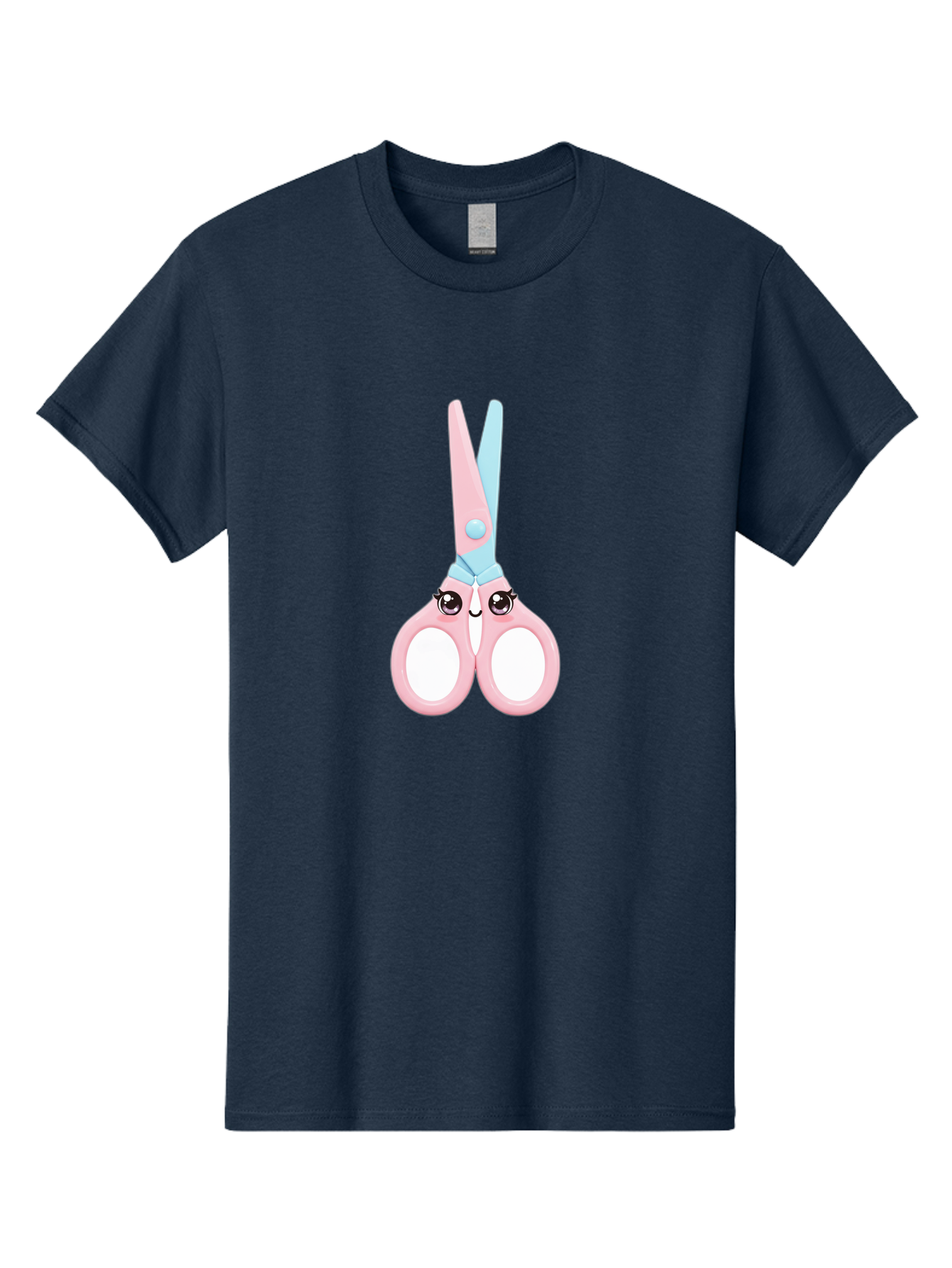 Scissor-Face Men'S Graphic Tee, 100% Cotton, Comfortable Casual Summer Wear, Machine Washable, Cute Cartoon Scissors, Pink And Blue, Cartoon Eyes, Smiling Face, Child'S Craft, Art Supplies, Kids' Creativity, Nursery Decor, Stationery, Bad515