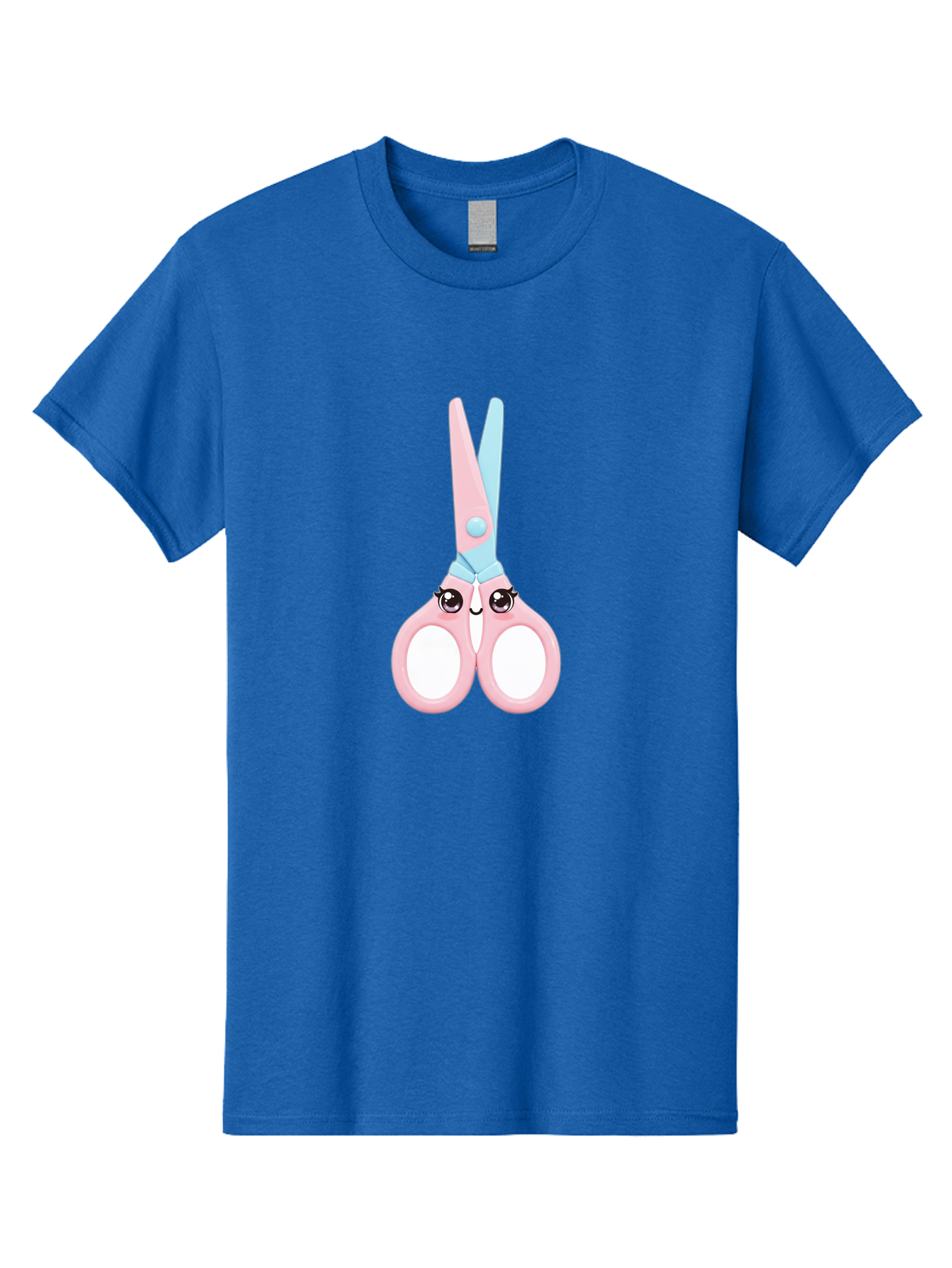 Scissor-Face Men'S Graphic Tee, 100% Cotton, Comfortable Casual Summer Wear, Machine Washable, Cute Cartoon Scissors, Pink And Blue, Cartoon Eyes, Smiling Face, Child'S Craft, Art Supplies, Kids' Creativity, Nursery Decor, Stationery, Bad515