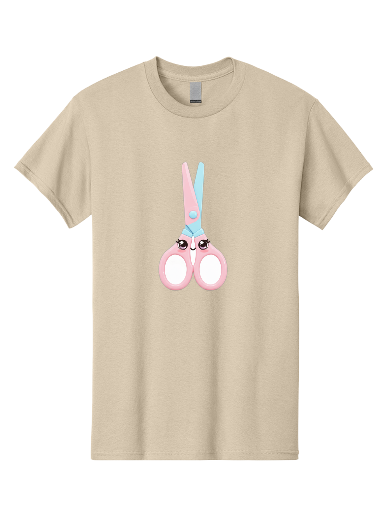 Scissor-Face Men'S Graphic Tee, 100% Cotton, Comfortable Casual Summer Wear, Machine Washable, Cute Cartoon Scissors, Pink And Blue, Cartoon Eyes, Smiling Face, Child'S Craft, Art Supplies, Kids' Creativity, Nursery Decor, Stationery, Bad515
