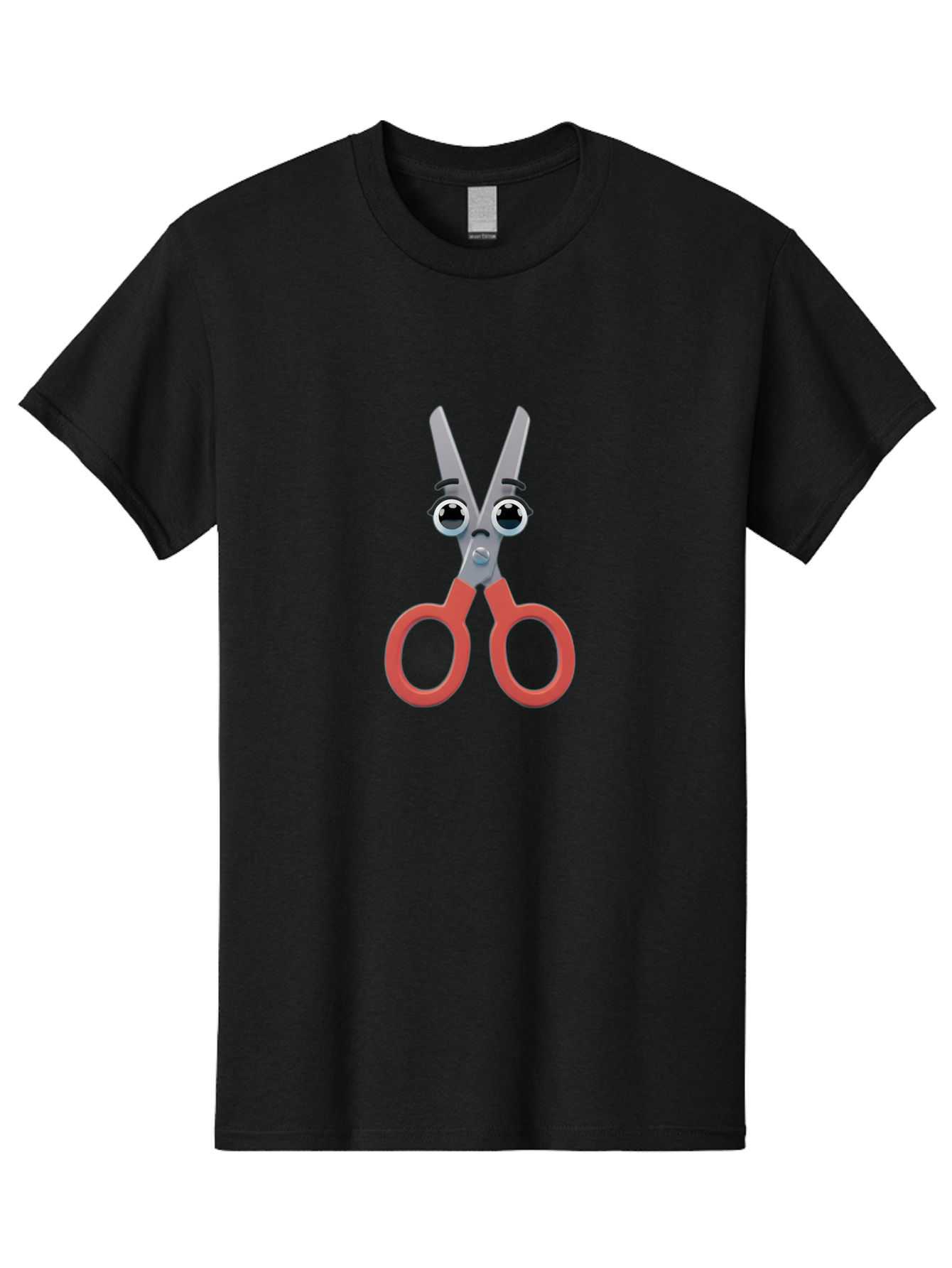 Scissors-1 Men'S Graphic Tee, 100% Cotton, Comfortable Casual Summer Wear, Machine Washable, Cartoon Scissors, Funny Face, Red Handles, Gray Blades, Large Eyes, Surprised Expression, Office Supplies, Craft Tools, Anthropomorphic Object, Bad516