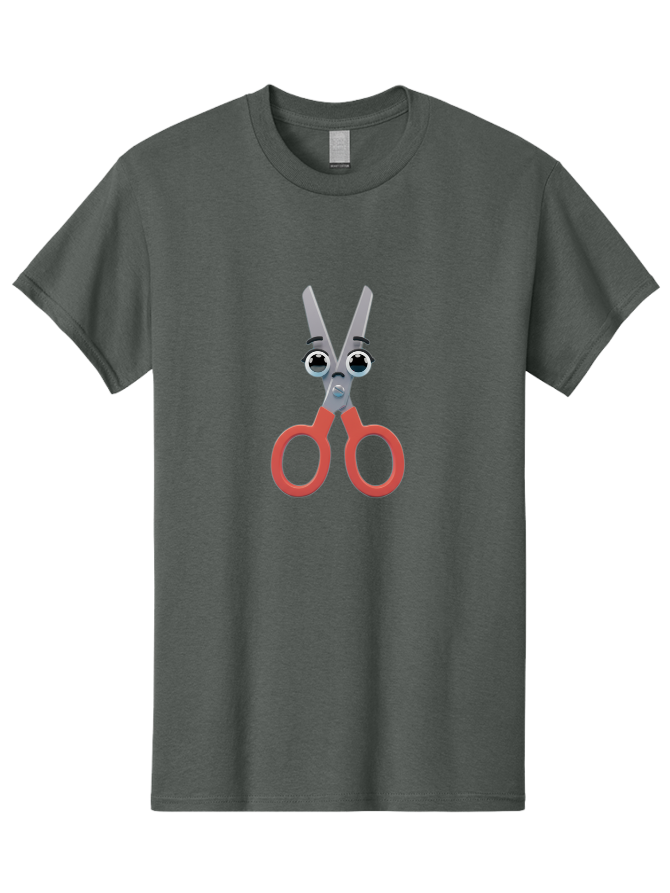 Scissors-1 Men'S Graphic Tee, 100% Cotton, Comfortable Casual Summer Wear, Machine Washable, Cartoon Scissors, Funny Face, Red Handles, Gray Blades, Large Eyes, Surprised Expression, Office Supplies, Craft Tools, Anthropomorphic Object, Bad516