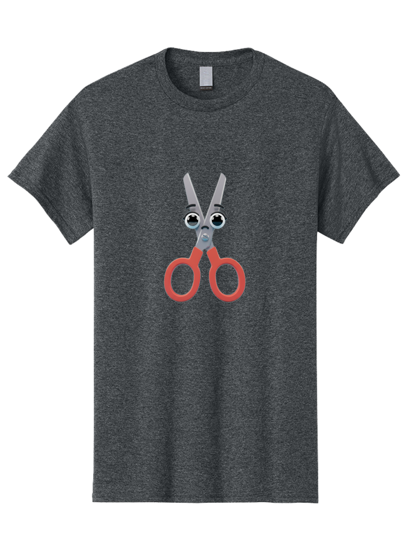Scissors-1 Men'S Graphic Tee, 100% Cotton, Comfortable Casual Summer Wear, Machine Washable, Cartoon Scissors, Funny Face, Red Handles, Gray Blades, Large Eyes, Surprised Expression, Office Supplies, Craft Tools, Anthropomorphic Object, Bad516