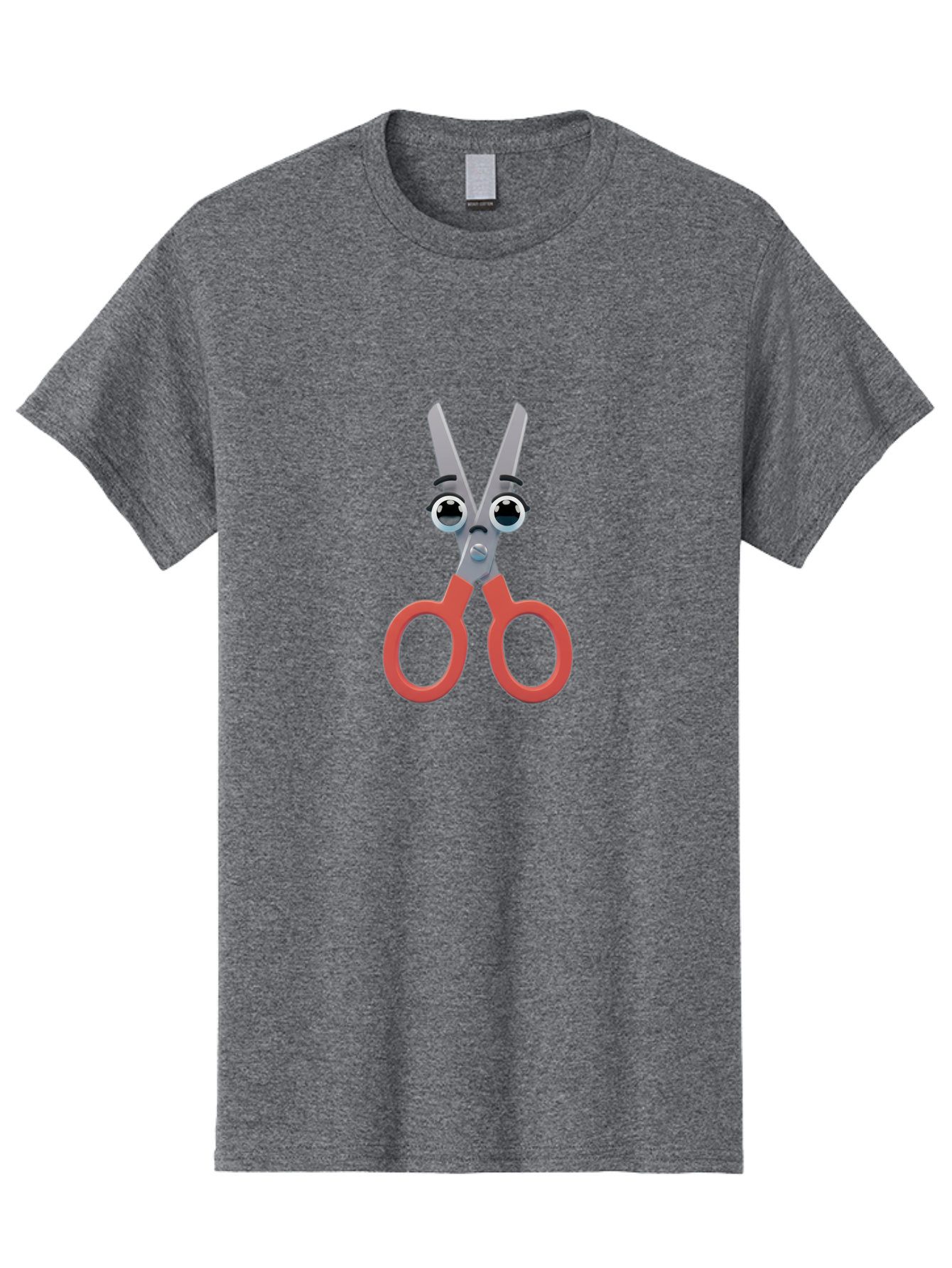 Scissors-1 Men'S Graphic Tee, 100% Cotton, Comfortable Casual Summer Wear, Machine Washable, Cartoon Scissors, Funny Face, Red Handles, Gray Blades, Large Eyes, Surprised Expression, Office Supplies, Craft Tools, Anthropomorphic Object, Bad516