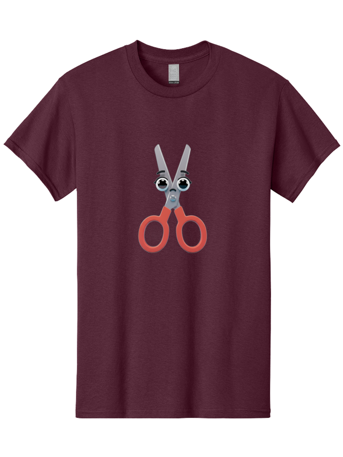 Scissors-1 Men'S Graphic Tee, 100% Cotton, Comfortable Casual Summer Wear, Machine Washable, Cartoon Scissors, Funny Face, Red Handles, Gray Blades, Large Eyes, Surprised Expression, Office Supplies, Craft Tools, Anthropomorphic Object, Bad516