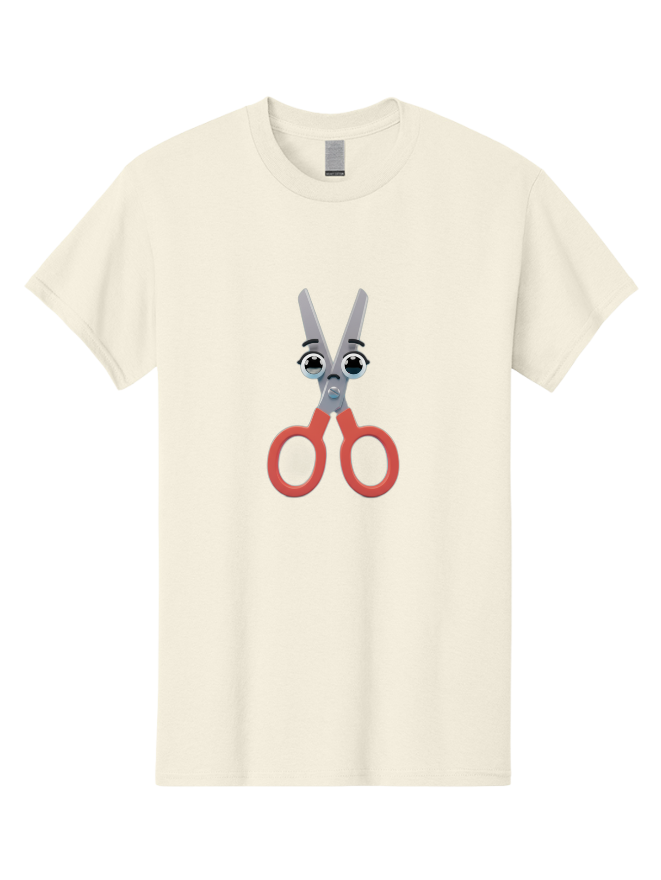 Scissors-1 Men'S Graphic Tee, 100% Cotton, Comfortable Casual Summer Wear, Machine Washable, Cartoon Scissors, Funny Face, Red Handles, Gray Blades, Large Eyes, Surprised Expression, Office Supplies, Craft Tools, Anthropomorphic Object, Bad516