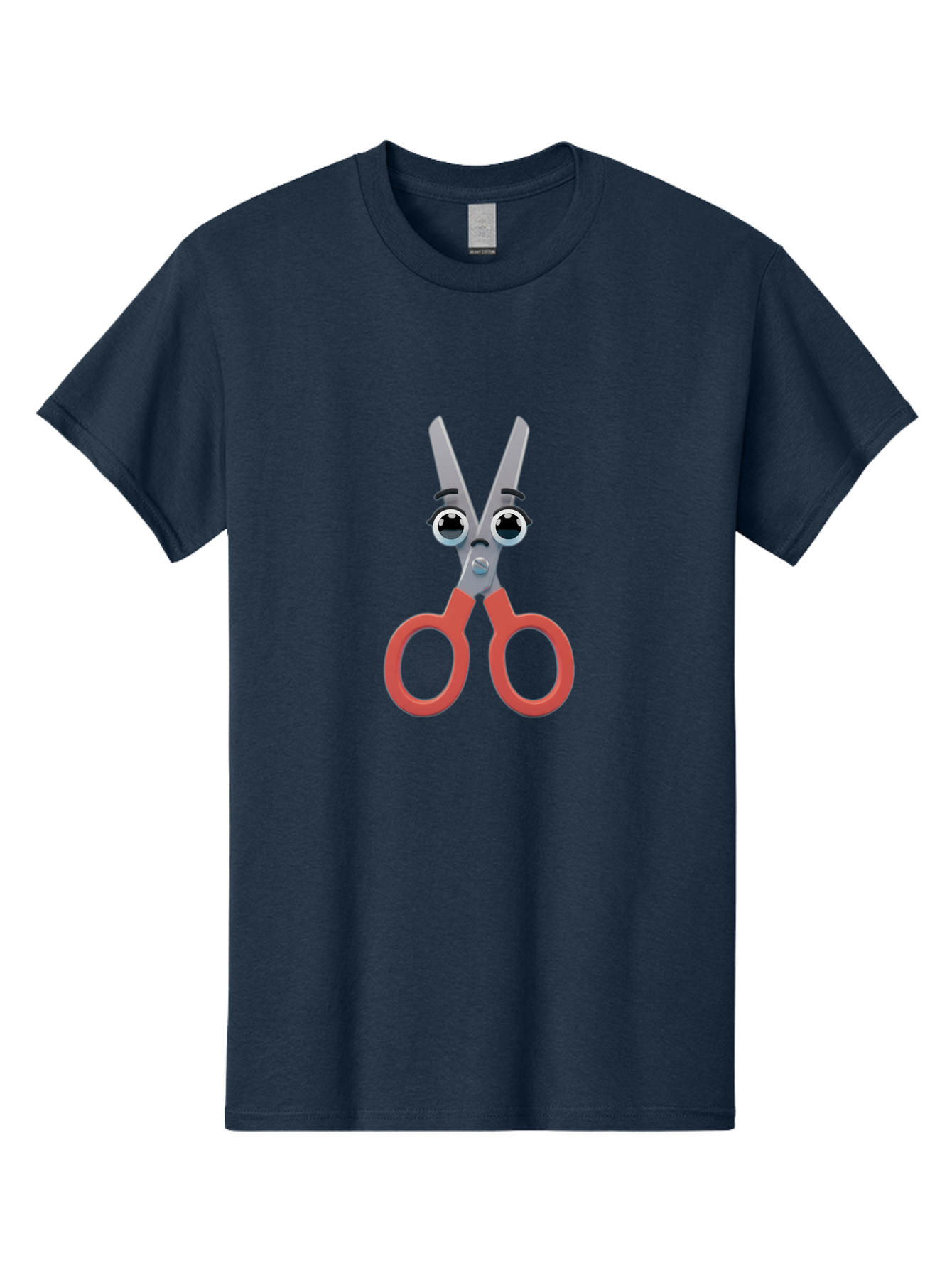 Scissors-1 Men'S Graphic Tee, 100% Cotton, Comfortable Casual Summer Wear, Machine Washable, Cartoon Scissors, Funny Face, Red Handles, Gray Blades, Large Eyes, Surprised Expression, Office Supplies, Craft Tools, Anthropomorphic Object, Bad516