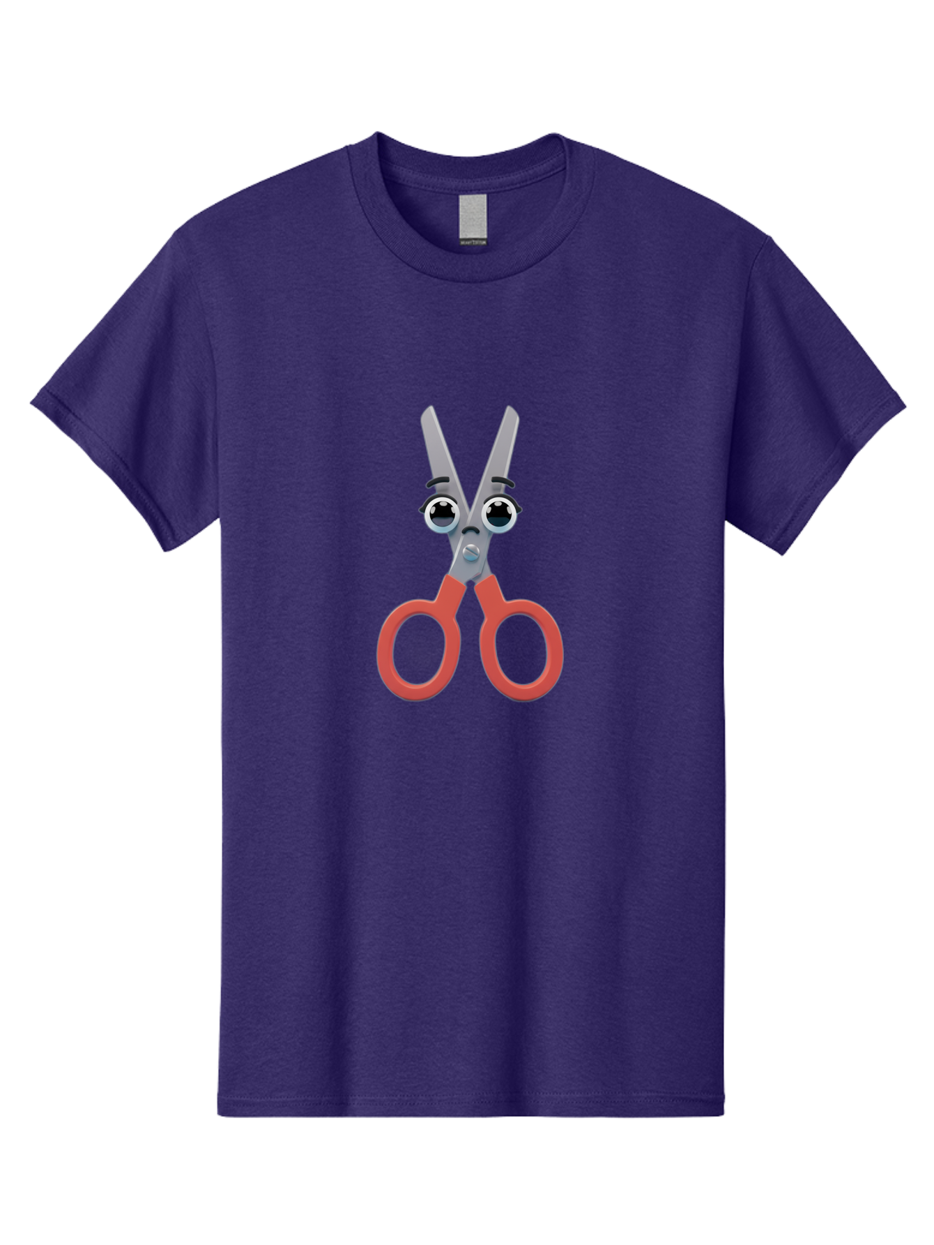 Scissors-1 Men'S Graphic Tee, 100% Cotton, Comfortable Casual Summer Wear, Machine Washable, Cartoon Scissors, Funny Face, Red Handles, Gray Blades, Large Eyes, Surprised Expression, Office Supplies, Craft Tools, Anthropomorphic Object, Bad516