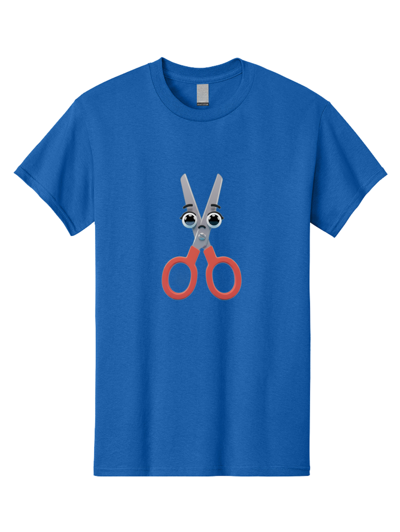 Scissors-1 Men'S Graphic Tee, 100% Cotton, Comfortable Casual Summer Wear, Machine Washable, Cartoon Scissors, Funny Face, Red Handles, Gray Blades, Large Eyes, Surprised Expression, Office Supplies, Craft Tools, Anthropomorphic Object, Bad516