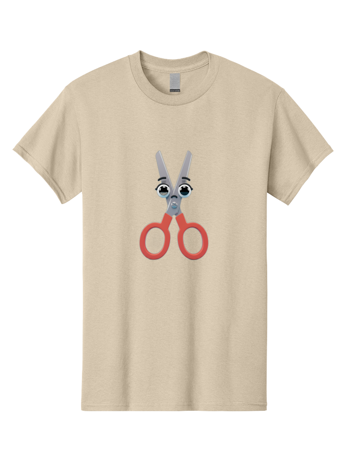 Scissors-1 Men'S Graphic Tee, 100% Cotton, Comfortable Casual Summer Wear, Machine Washable, Cartoon Scissors, Funny Face, Red Handles, Gray Blades, Large Eyes, Surprised Expression, Office Supplies, Craft Tools, Anthropomorphic Object, Bad516