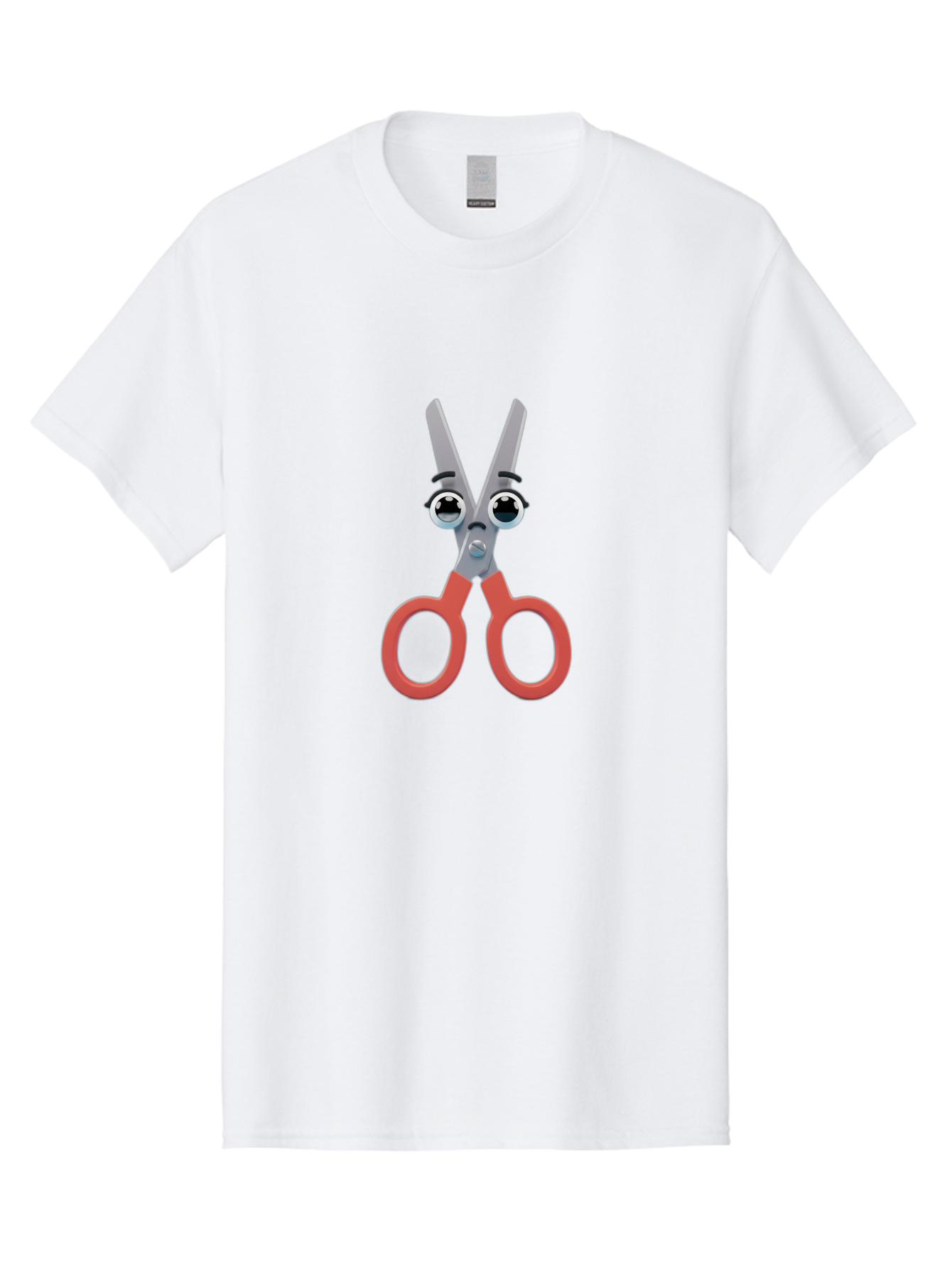 Scissors-1 Men'S Graphic Tee, 100% Cotton, Comfortable Casual Summer Wear, Machine Washable, Cartoon Scissors, Funny Face, Red Handles, Gray Blades, Large Eyes, Surprised Expression, Office Supplies, Craft Tools, Anthropomorphic Object, Bad516