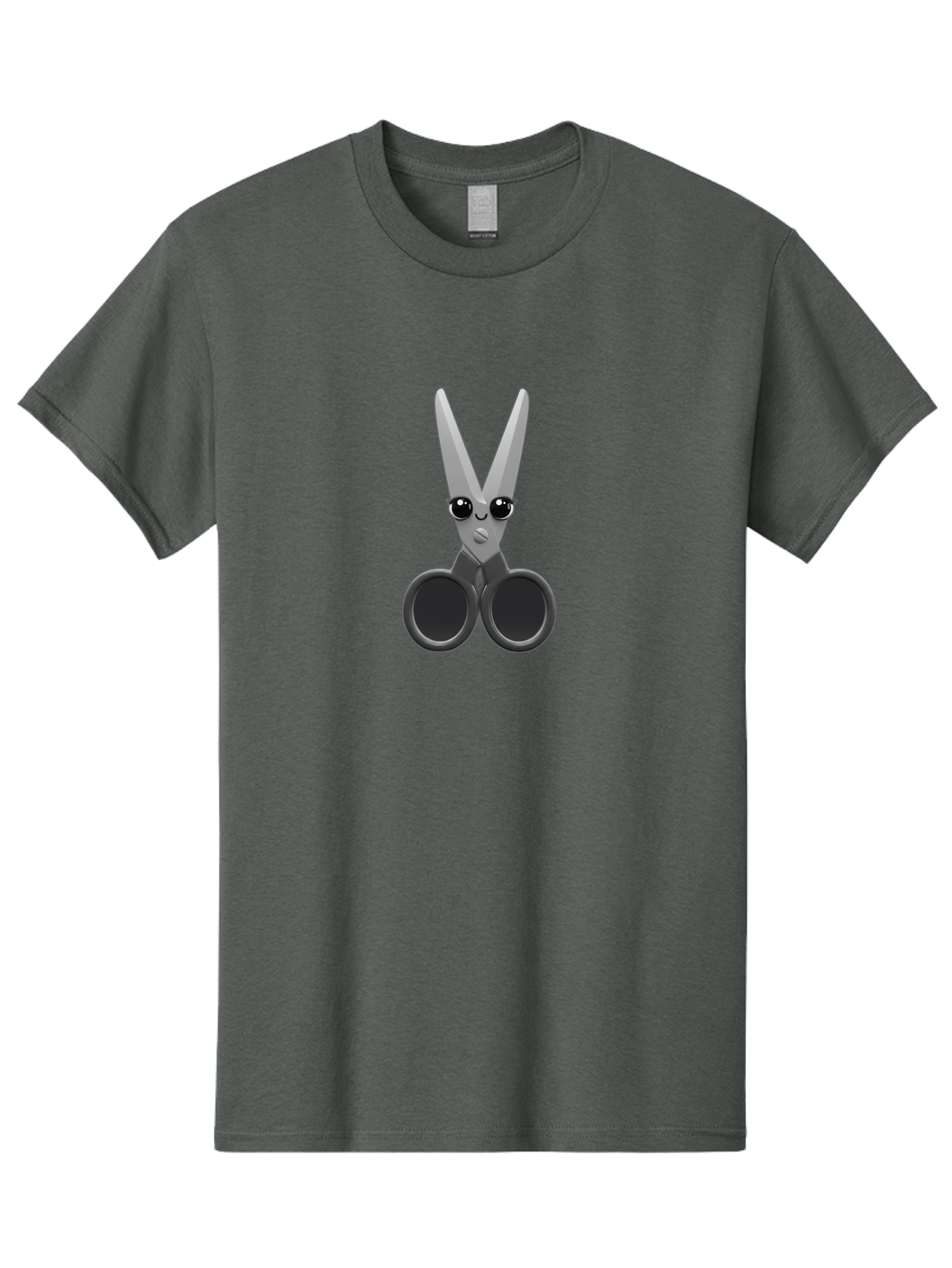 Scissors-Character-2 Men'S Graphic Tee, 100% Cotton, Comfortable Casual Summer Wear, Machine Washable, Cartoon Scissors, Cute Face, Large Eyes, Silver Blades, Black Handles, Office Supplies, Crafting Tools, Creative Design Bad521
