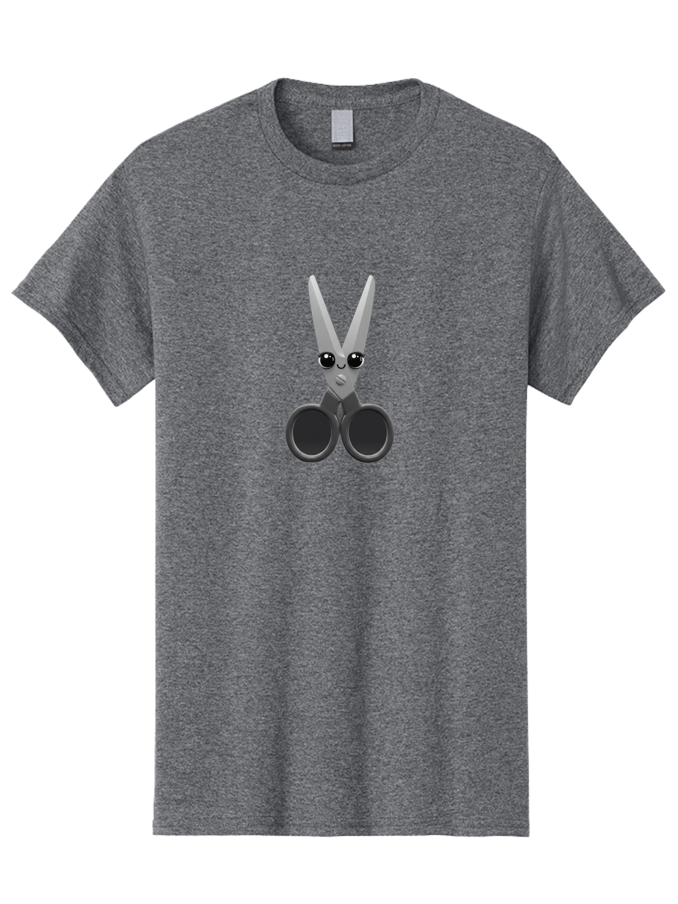 Scissors-Character-2 Men'S Graphic Tee, 100% Cotton, Comfortable Casual Summer Wear, Machine Washable, Cartoon Scissors, Cute Face, Large Eyes, Silver Blades, Black Handles, Office Supplies, Crafting Tools, Creative Design Bad521
