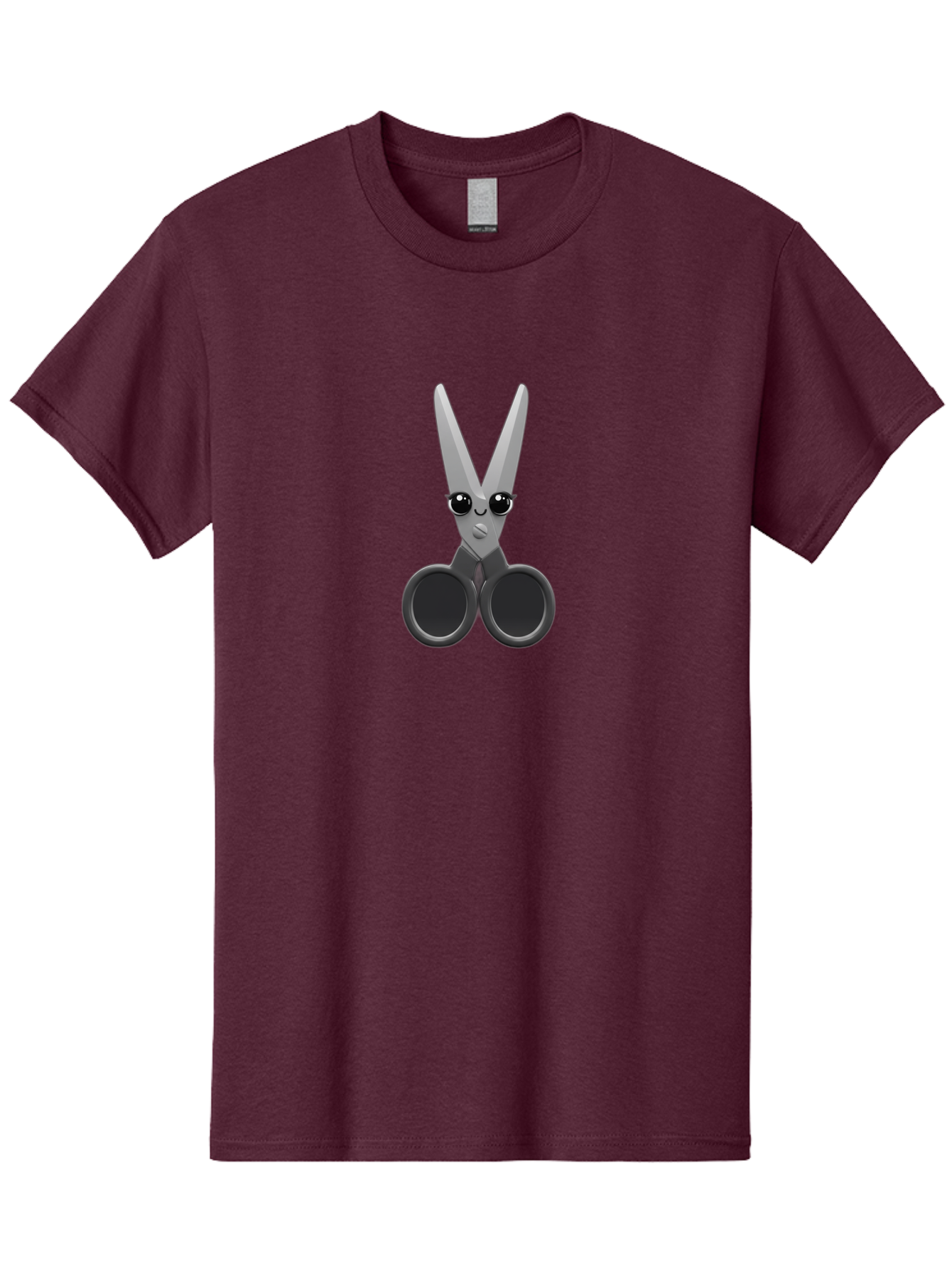 Scissors-Character-2 Men'S Graphic Tee, 100% Cotton, Comfortable Casual Summer Wear, Machine Washable, Cartoon Scissors, Cute Face, Large Eyes, Silver Blades, Black Handles, Office Supplies, Crafting Tools, Creative Design Bad521