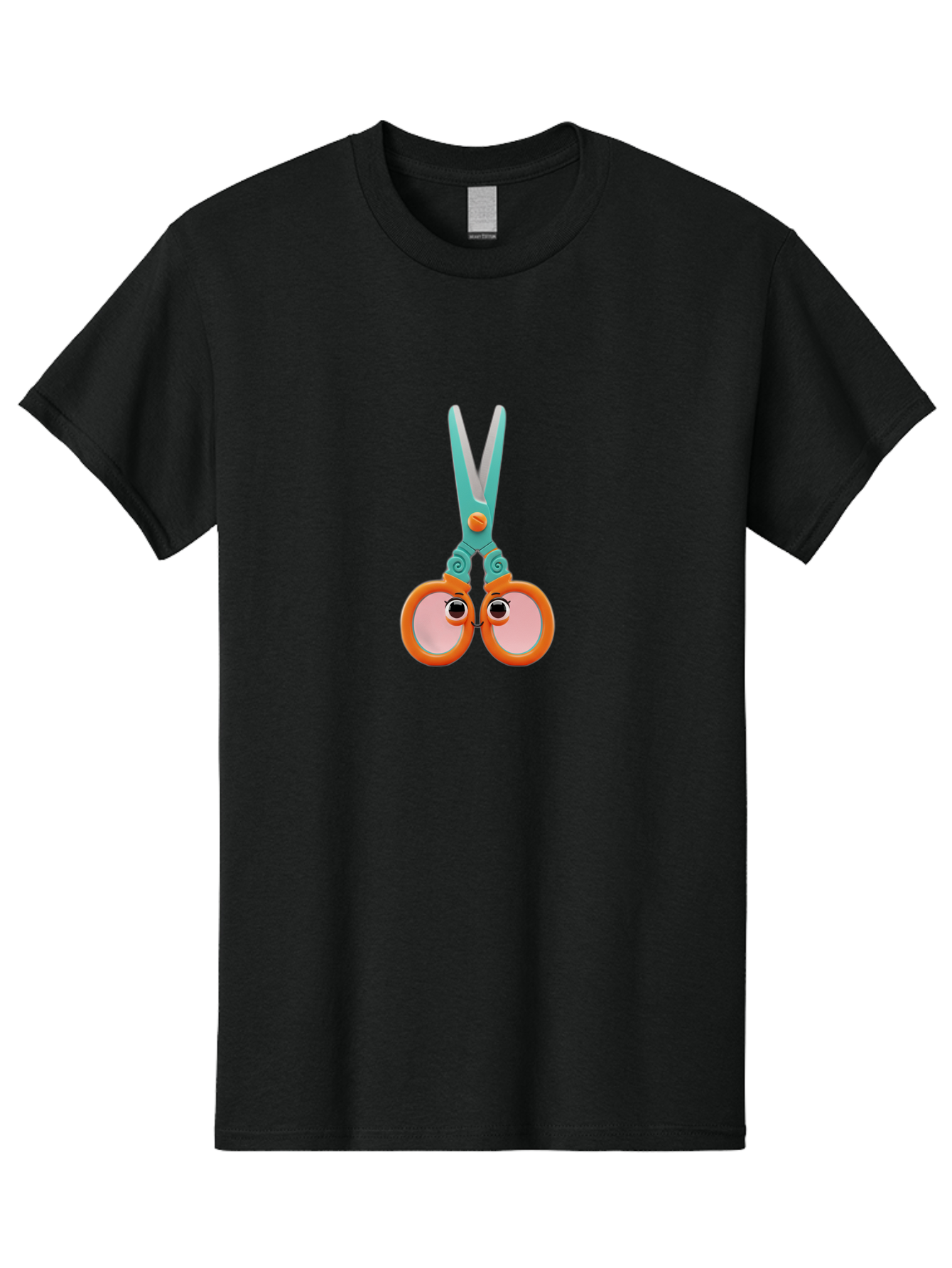 Scissors-Friends Men'S Graphic Tee, 100% Cotton, Comfortable Casual Summer Wear, Machine Washable, Cartoon Scissors, Orange Handles, Teal Metal, Cute Eyes, Smiling Faces, Childrens Craft Supplies, Playful Art, Creativity Tools, Fun Stationery Bad526