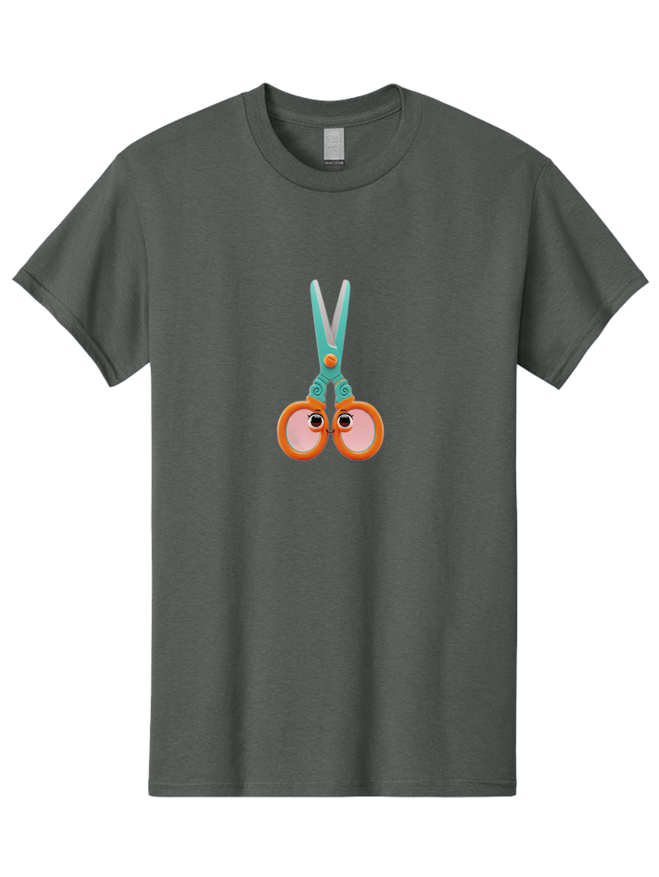 Scissors-Friends Men'S Graphic Tee, 100% Cotton, Comfortable Casual Summer Wear, Machine Washable, Cartoon Scissors, Orange Handles, Teal Metal, Cute Eyes, Smiling Faces, Childrens Craft Supplies, Playful Art, Creativity Tools, Fun Stationery Bad526