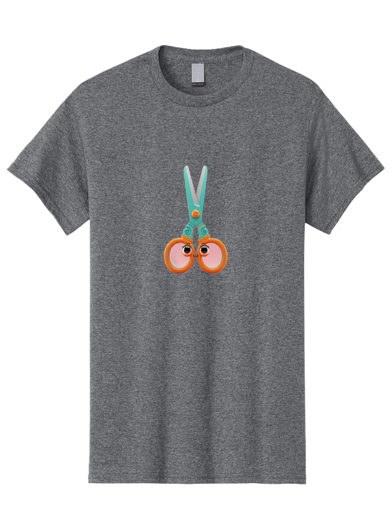 Scissors-Friends Men'S Graphic Tee, 100% Cotton, Comfortable Casual Summer Wear, Machine Washable, Cartoon Scissors, Orange Handles, Teal Metal, Cute Eyes, Smiling Faces, Childrens Craft Supplies, Playful Art, Creativity Tools, Fun Stationery Bad526