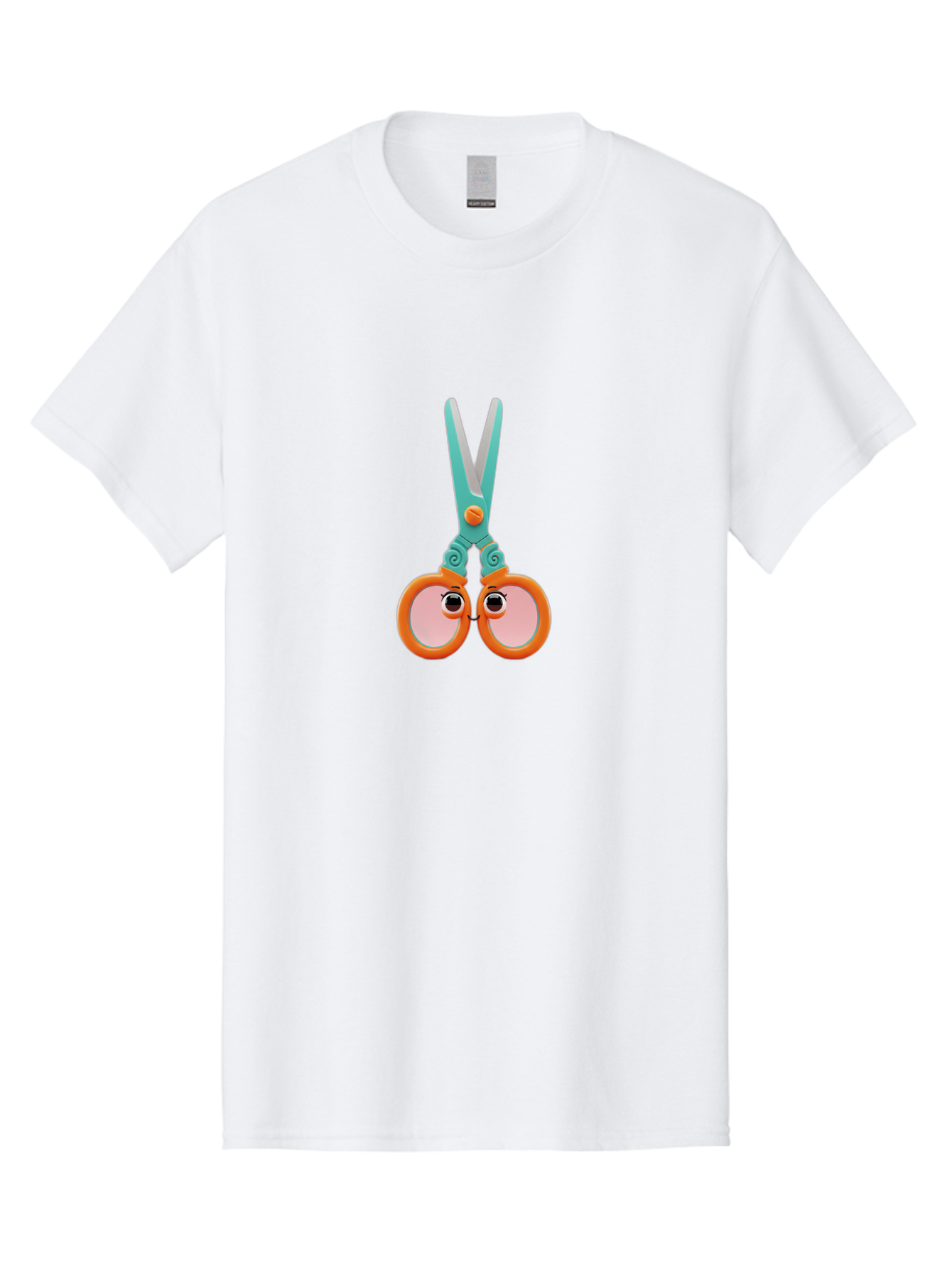 Scissors-Friends Men'S Graphic Tee, 100% Cotton, Comfortable Casual Summer Wear, Machine Washable, Cartoon Scissors, Orange Handles, Teal Metal, Cute Eyes, Smiling Faces, Childrens Craft Supplies, Playful Art, Creativity Tools, Fun Stationery Bad526