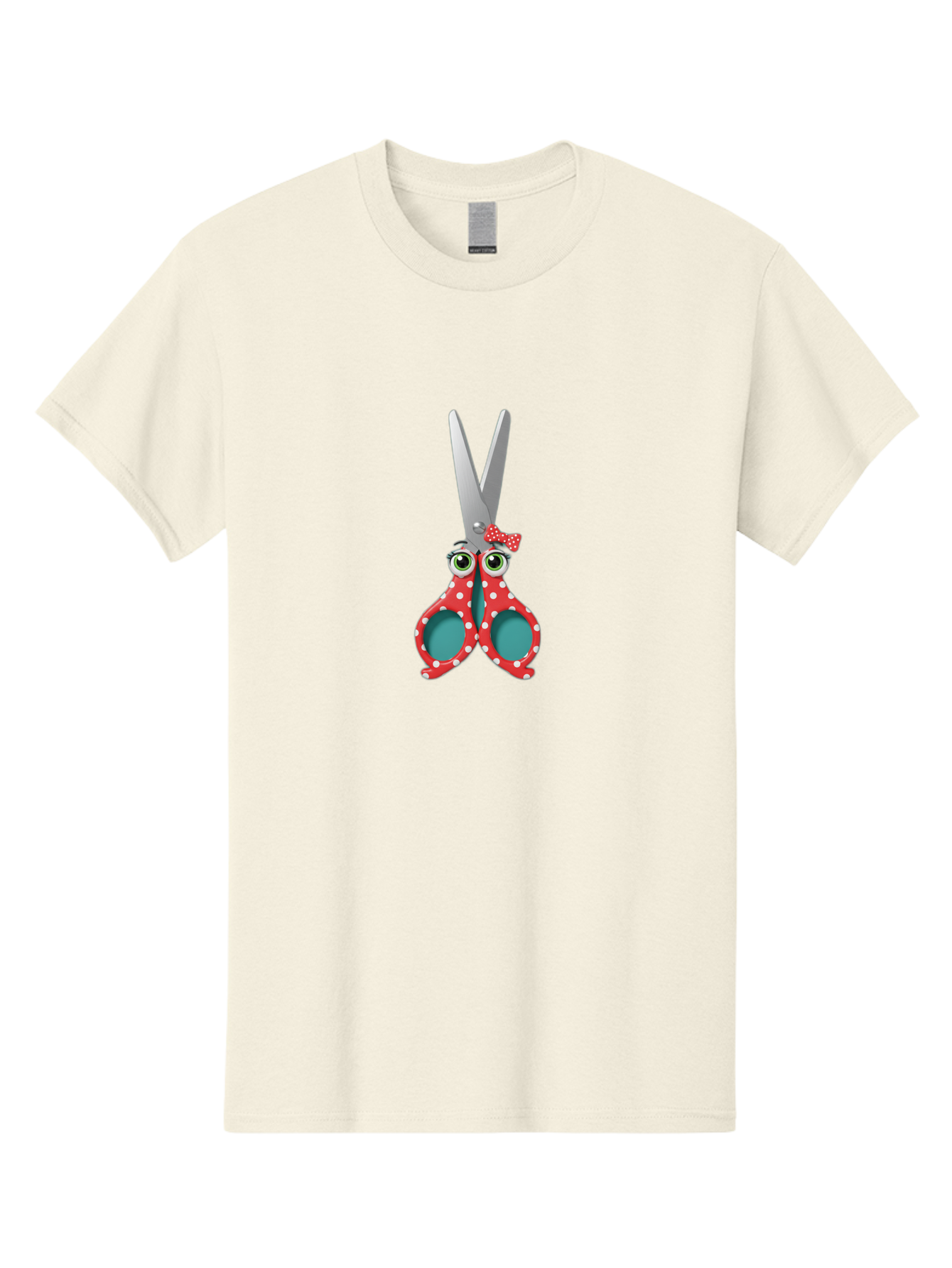 Scissors-With-Eyes-And-Bow Men'S Graphic Tee, 100% Cotton, Comfortable Casual Summer Wear, Machine Washable, Scissors With Eyes, Red Polka Dot Handles, Cute Crafting Tools, Fun Office Supplies, Quirky Stationery, Creative Accessories, Bad527
