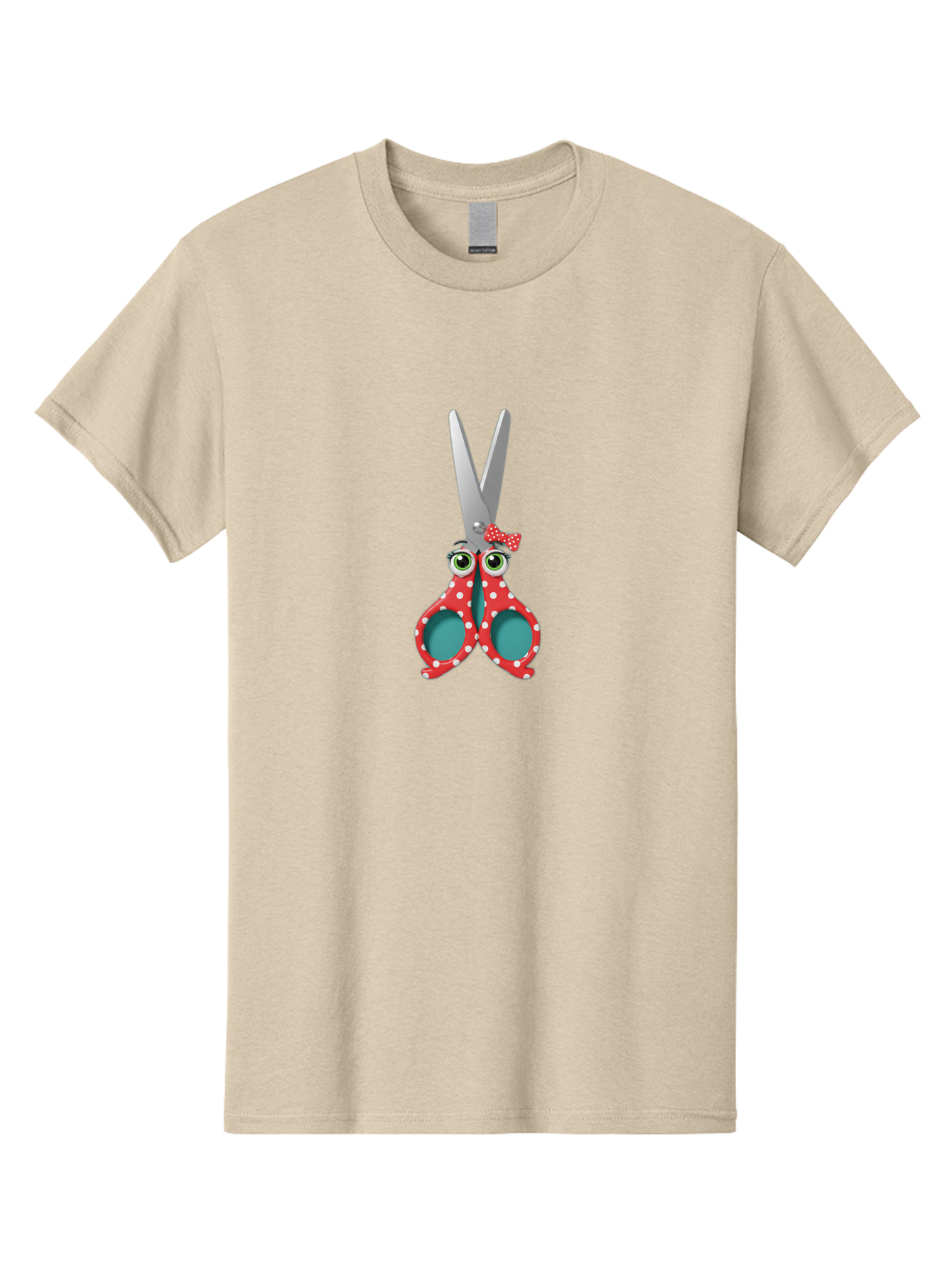 Scissors-With-Eyes-And-Bow Men'S Graphic Tee, 100% Cotton, Comfortable Casual Summer Wear, Machine Washable, Scissors With Eyes, Red Polka Dot Handles, Cute Crafting Tools, Fun Office Supplies, Quirky Stationery, Creative Accessories, Bad527